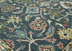 10x14 Blue, Slate, Ivory Color Hand Knotted Oushak Wool Arts and Crafts Oriental Rug