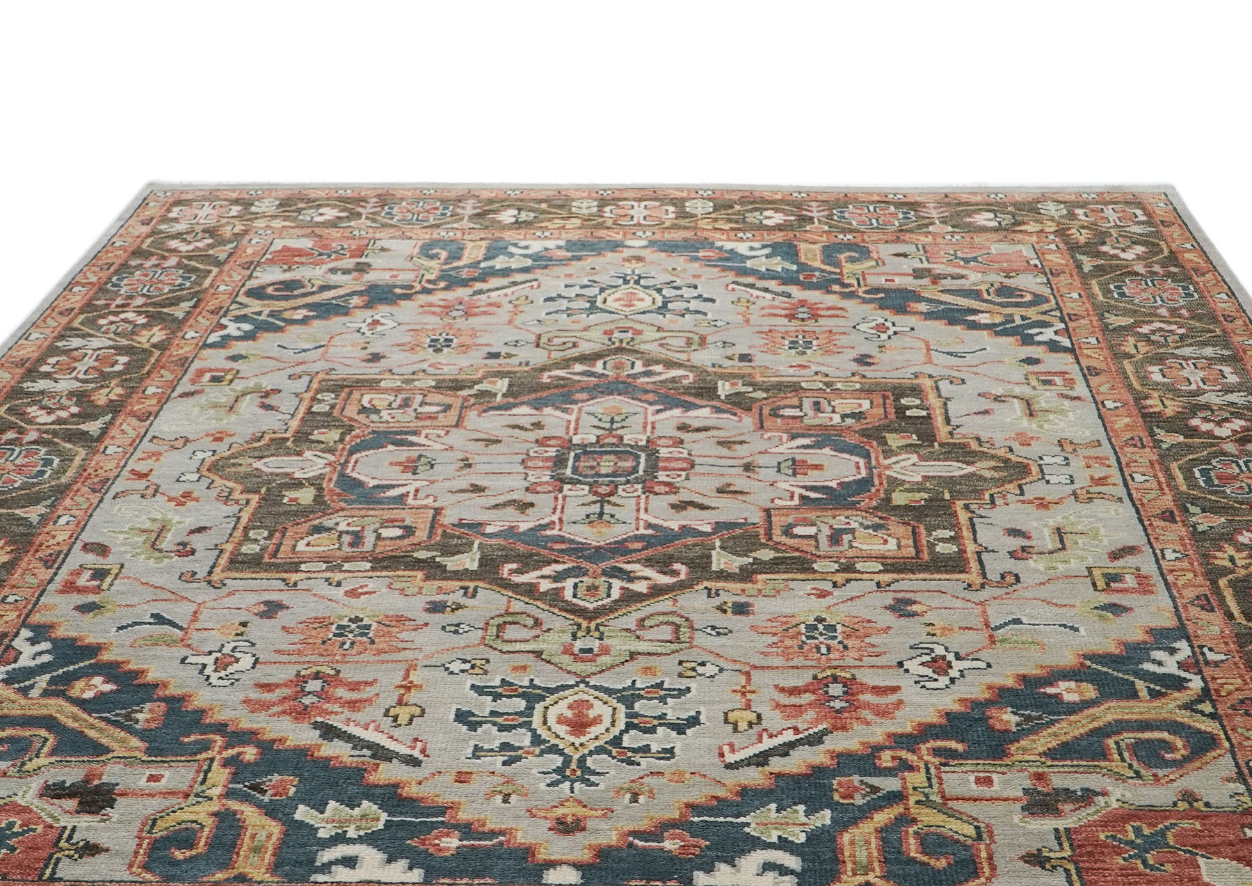 10x14 Gray, Green, Rust Color Hand Knotted Oushak Wool  Oriental Rug