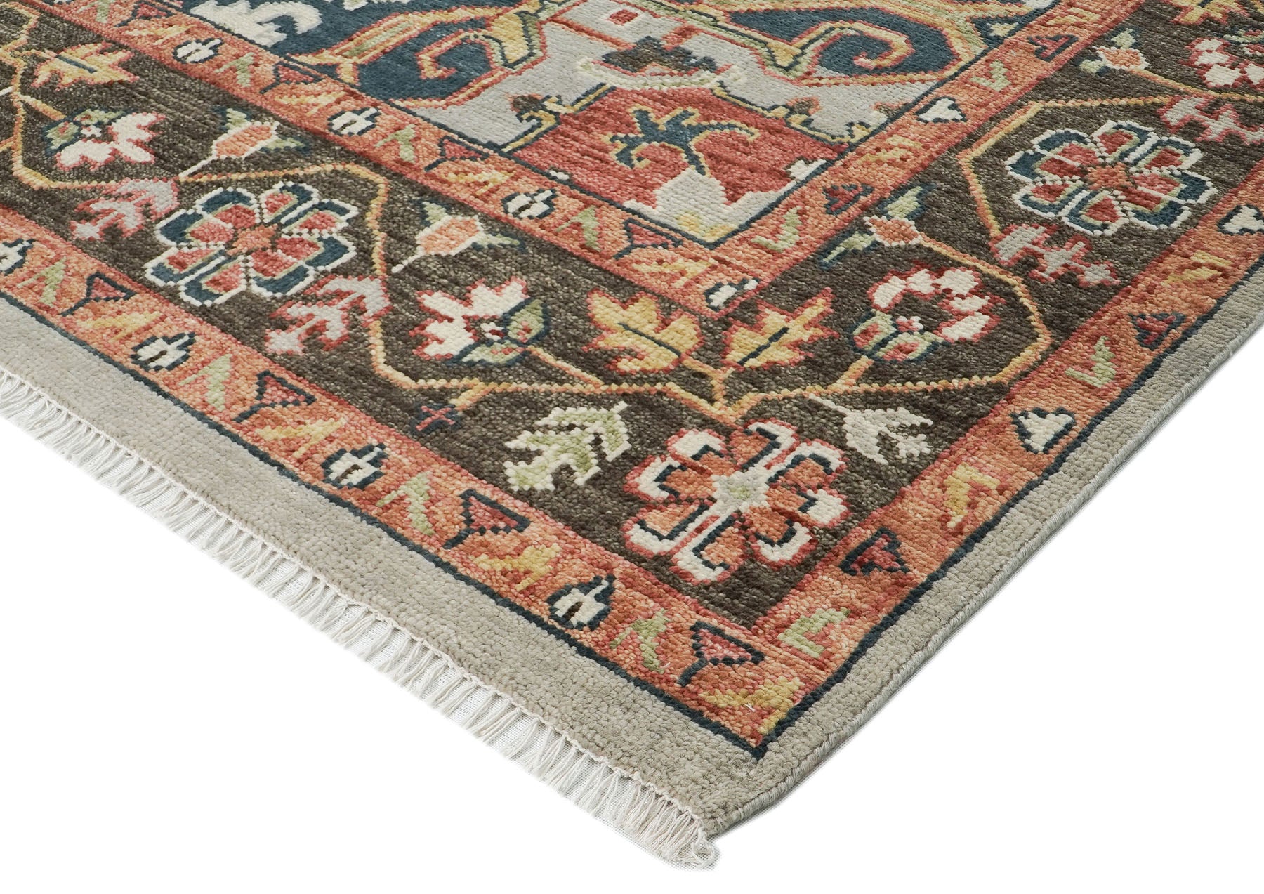 10x14 Gray, Green, Rust Color Hand Knotted Oushak Wool  Oriental Rug