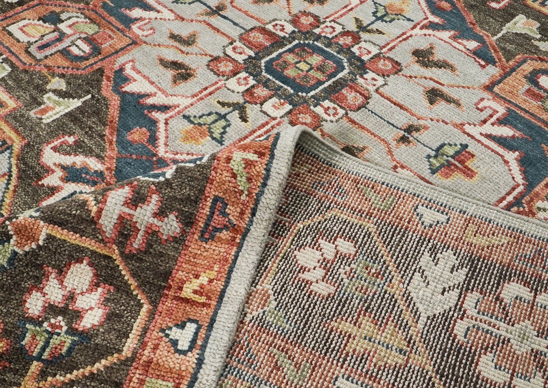 10x14 Gray, Green, Rust Color Hand Knotted Oushak Wool  Oriental Rug