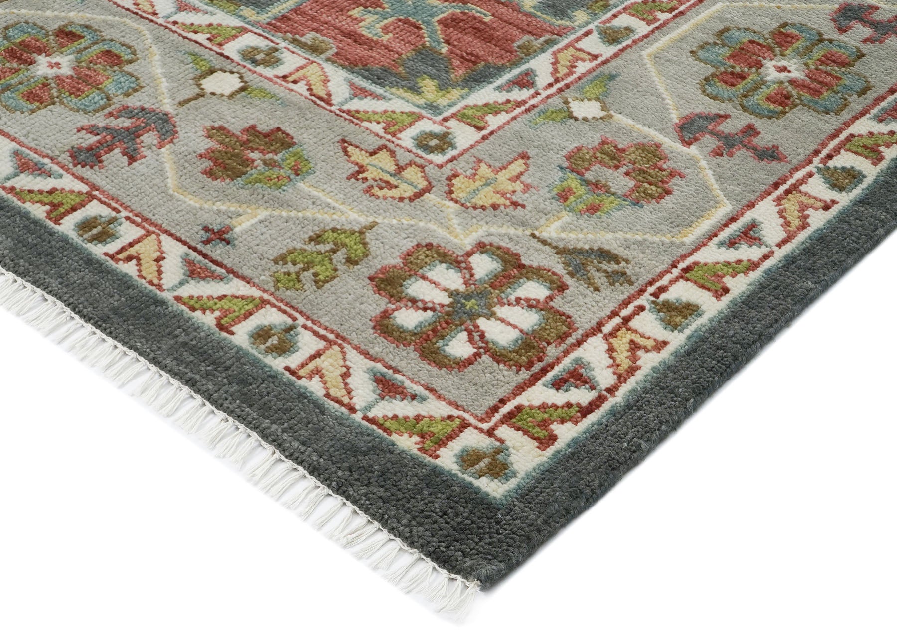 10x14 Slate, Ivory, Lime Color Hand Knotted Oushak Wool  Oriental Rug