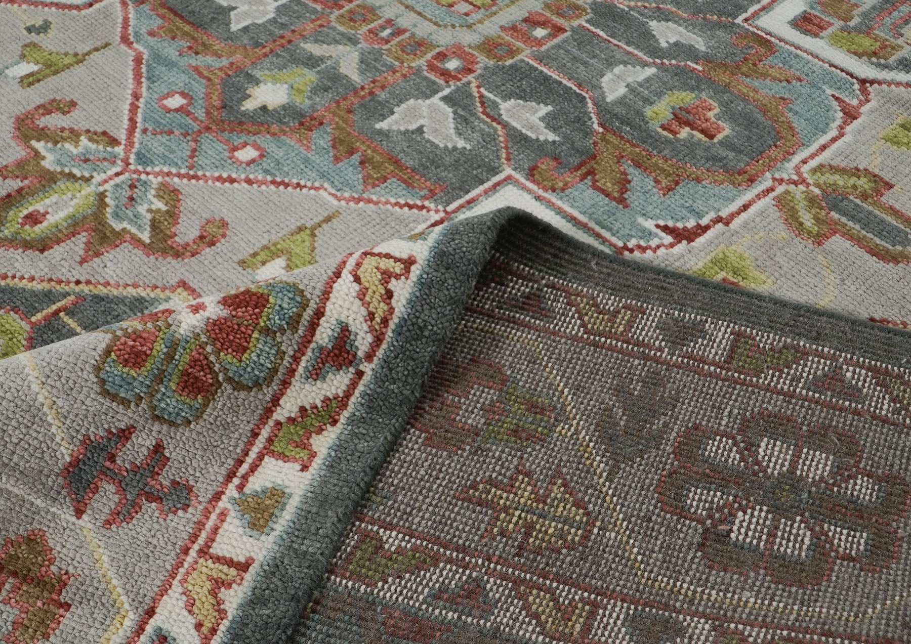 10x14 Slate, Ivory, Lime Color Hand Knotted Oushak Wool  Oriental Rug