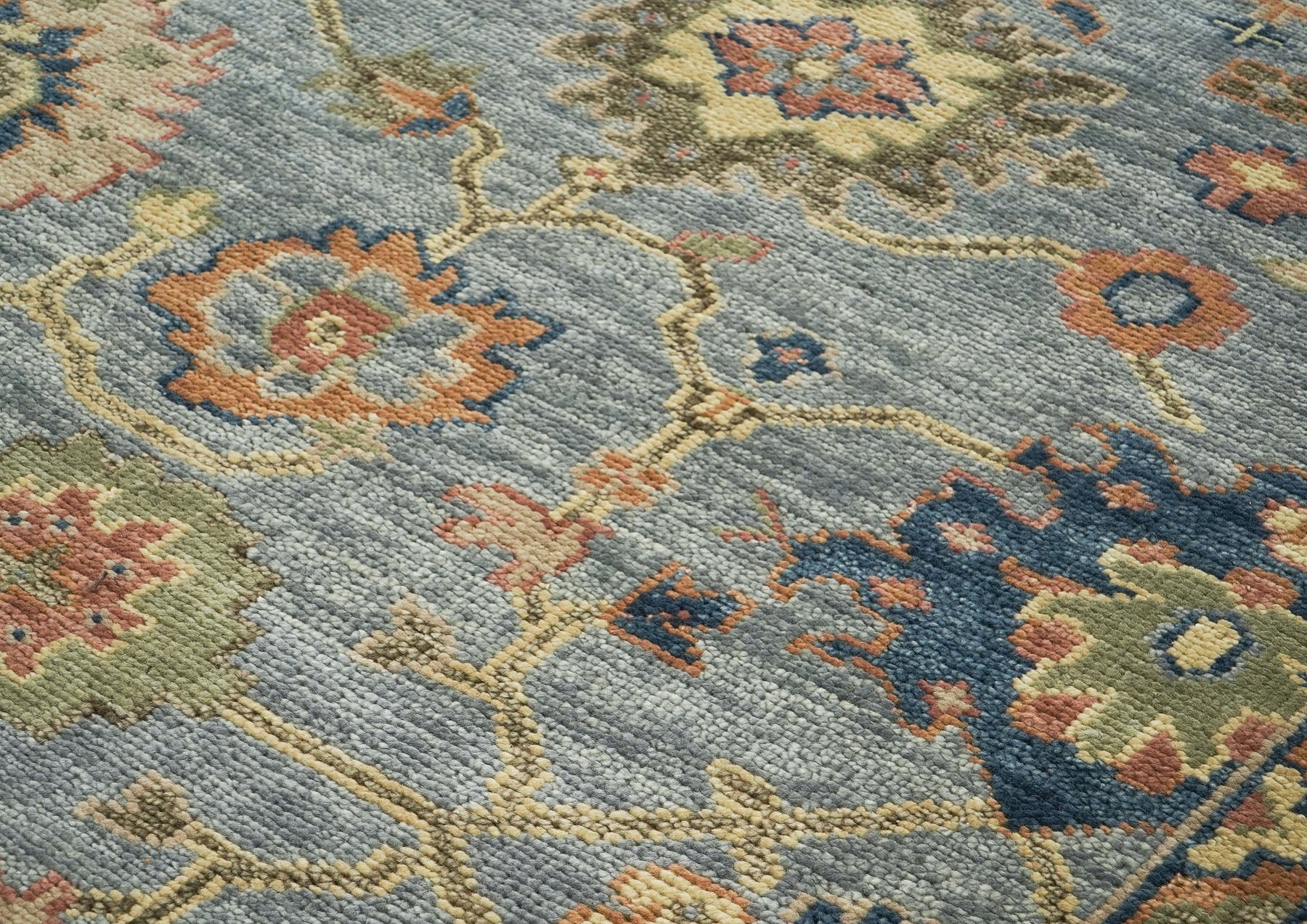 10x14 Blue, Rose, Lime Color Hand Knotted Oushak Wool Arts and Crafts Oriental Rug