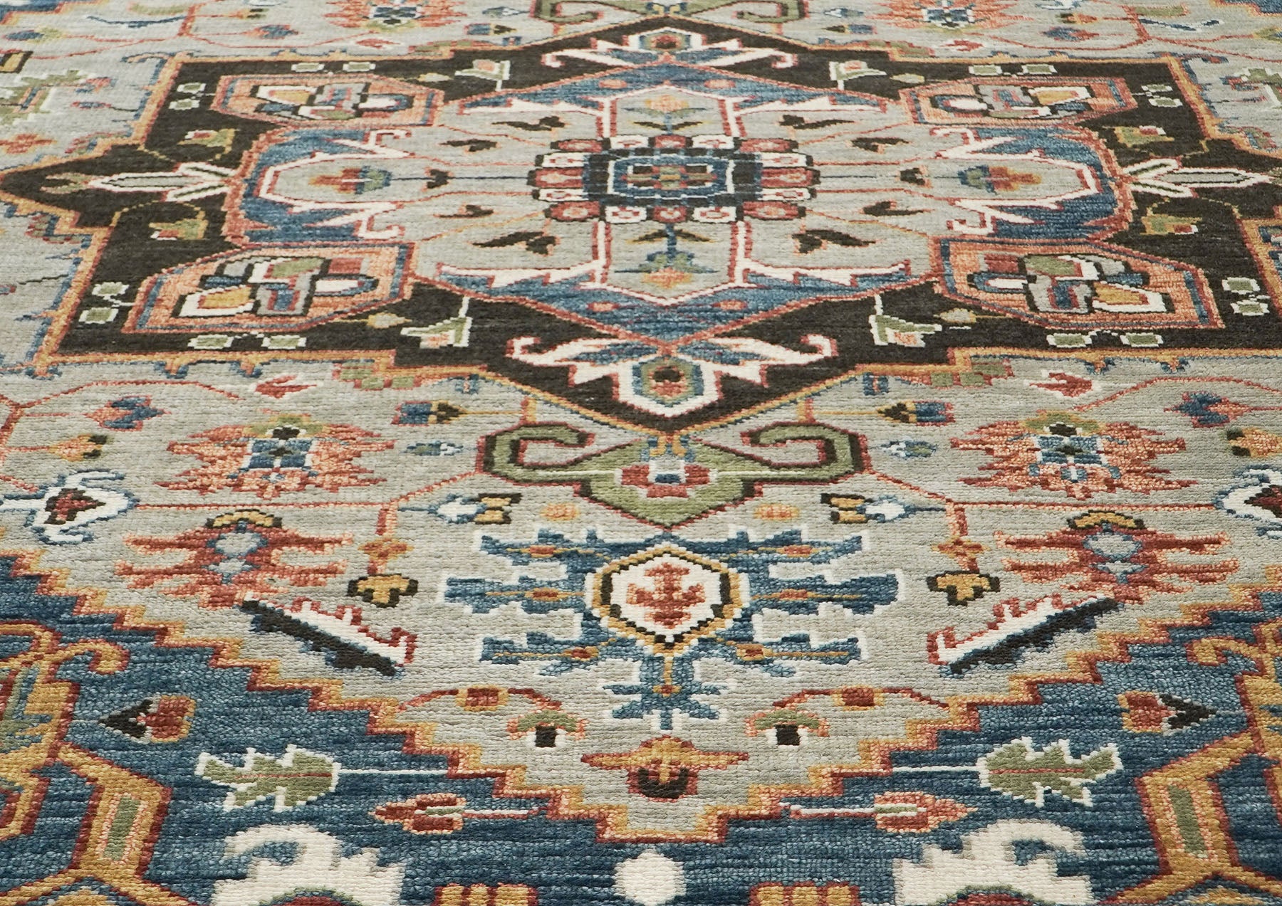 10x14 Gray, Dark Green, Blue Color Hand Knotted Oushak Wool  Oriental Rug