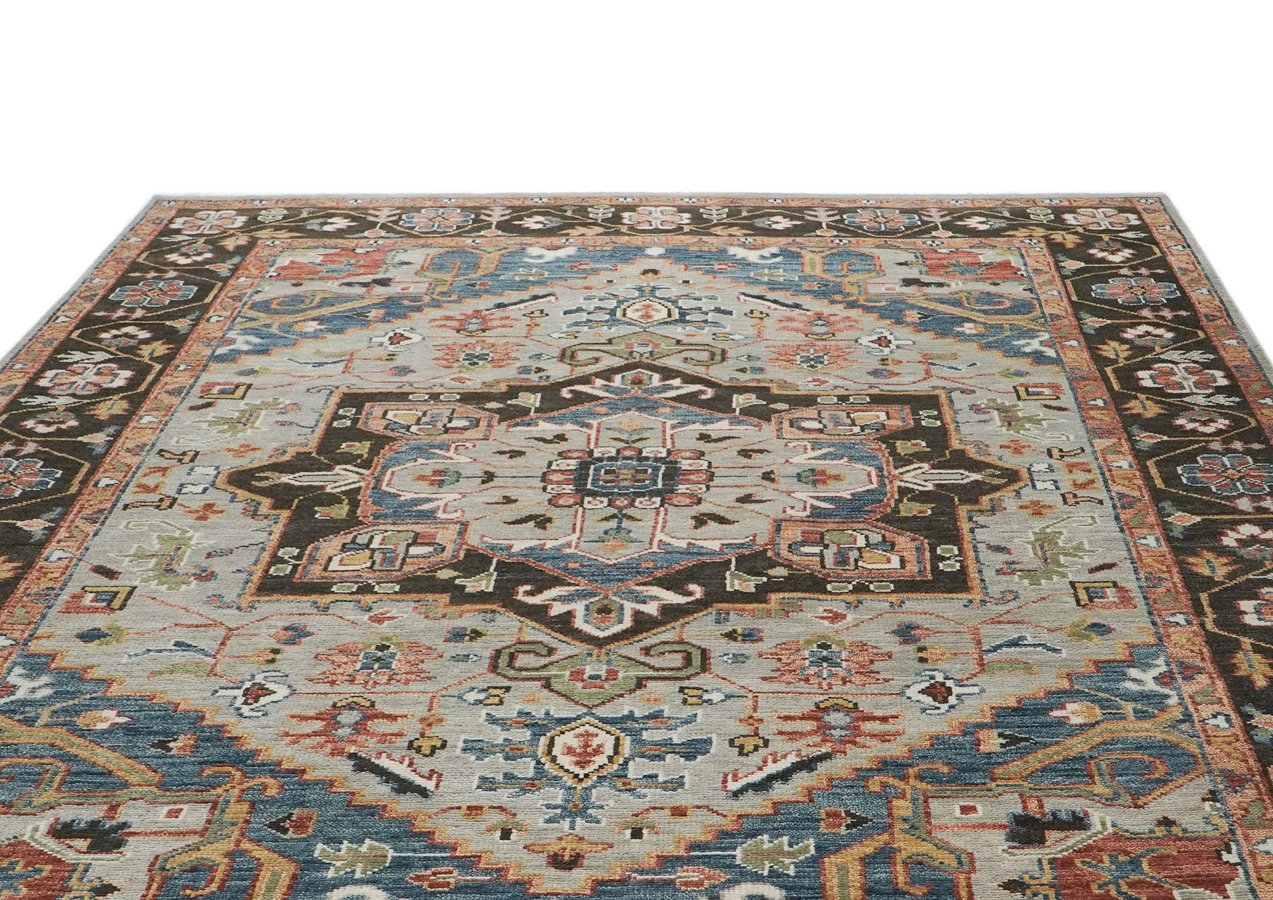 10x14 Gray, Dark Green, Blue Color Hand Knotted Oushak Wool  Oriental Rug