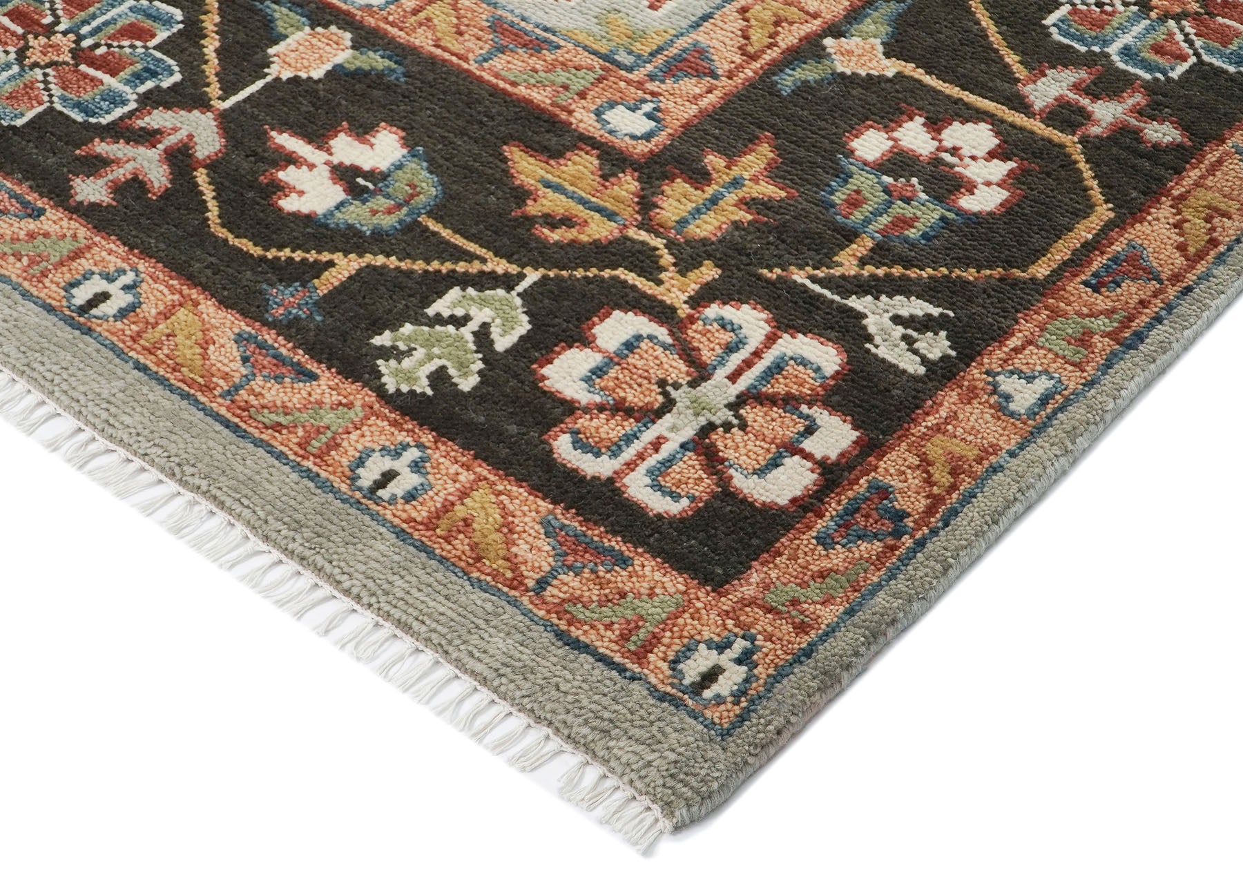 10x14 Gray, Dark Green, Blue Color Hand Knotted Oushak Wool  Oriental Rug