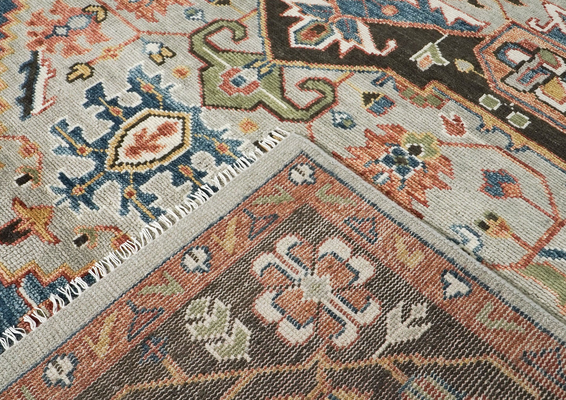 10x14 Gray, Dark Green, Blue Color Hand Knotted Oushak Wool  Oriental Rug