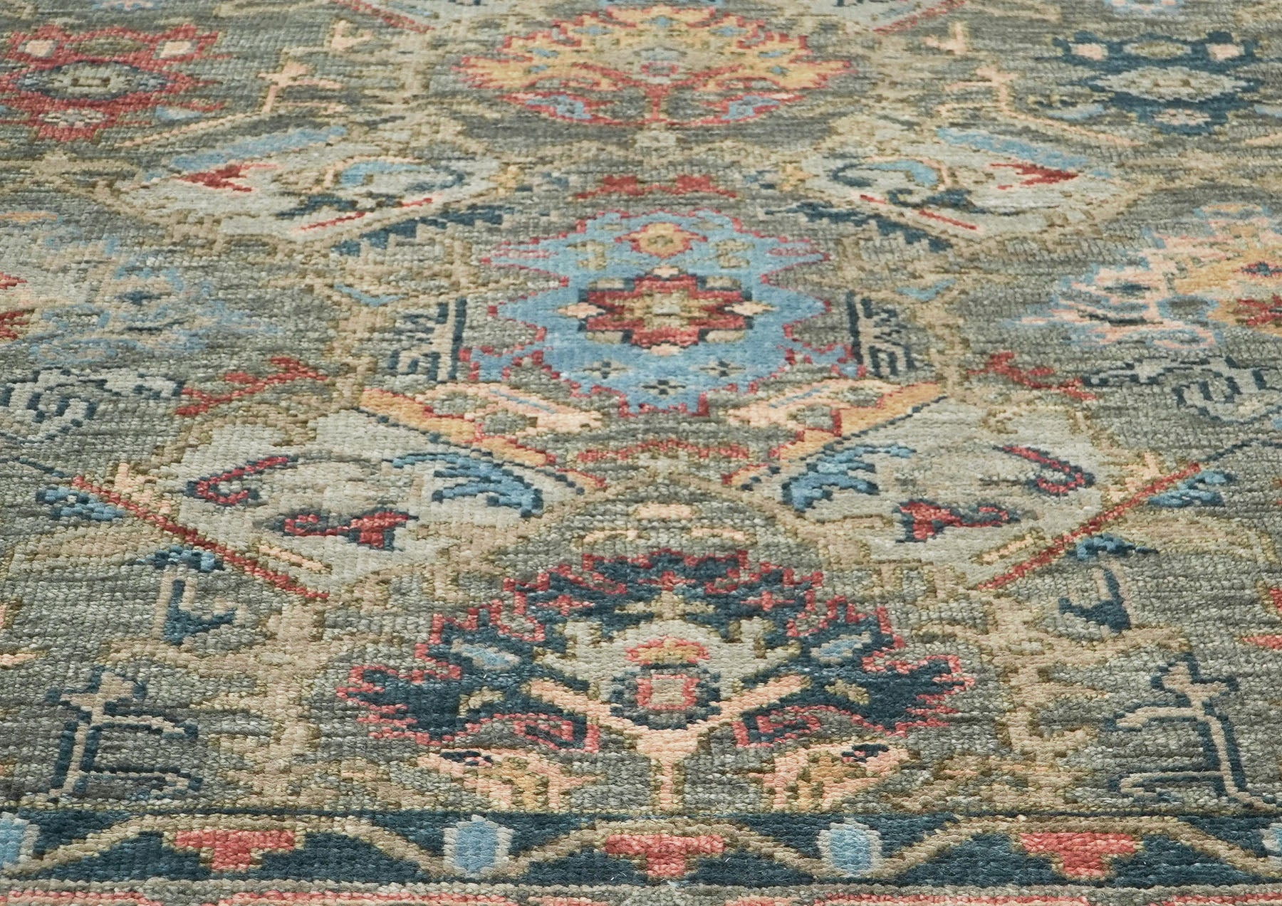 10x14 Gray, Moss, Rose Color Hand Knotted Oushak Wool Arts and Crafts Oriental Rug