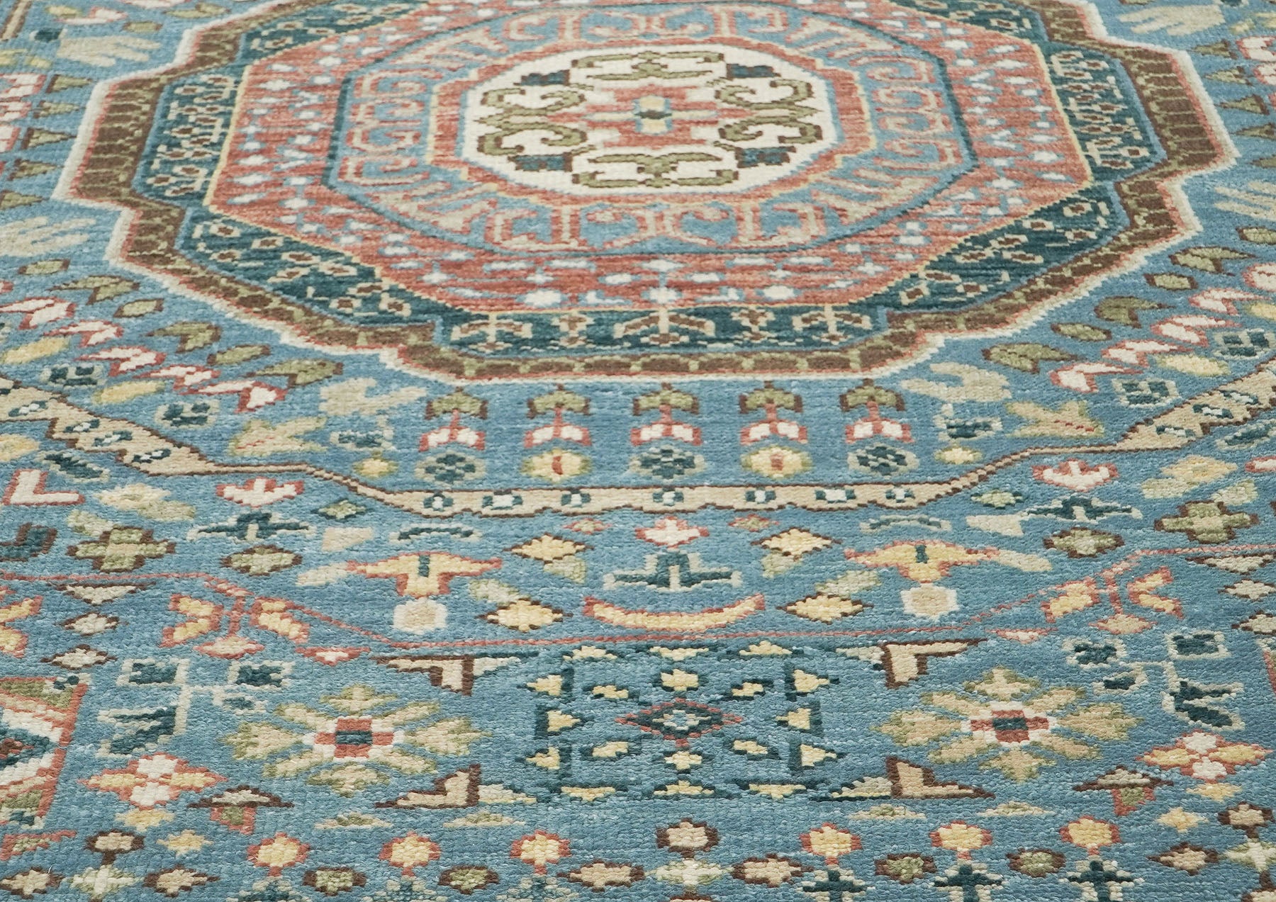 10x14 Blue, Rust, Green Color Hand Knotted Oushak Wool Traditional Oriental Rug