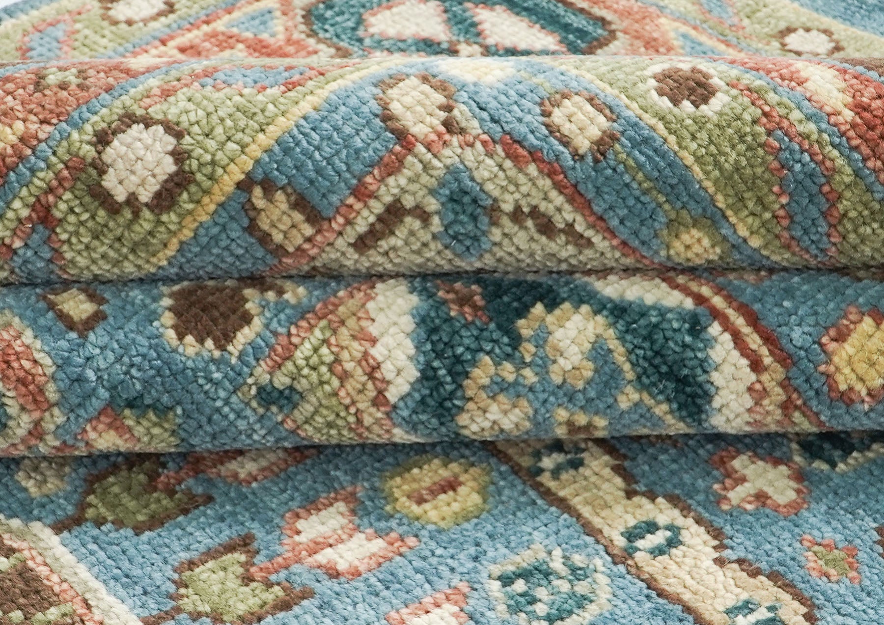 10x14 Blue, Rust, Green Color Hand Knotted Oushak Wool Traditional Oriental Rug