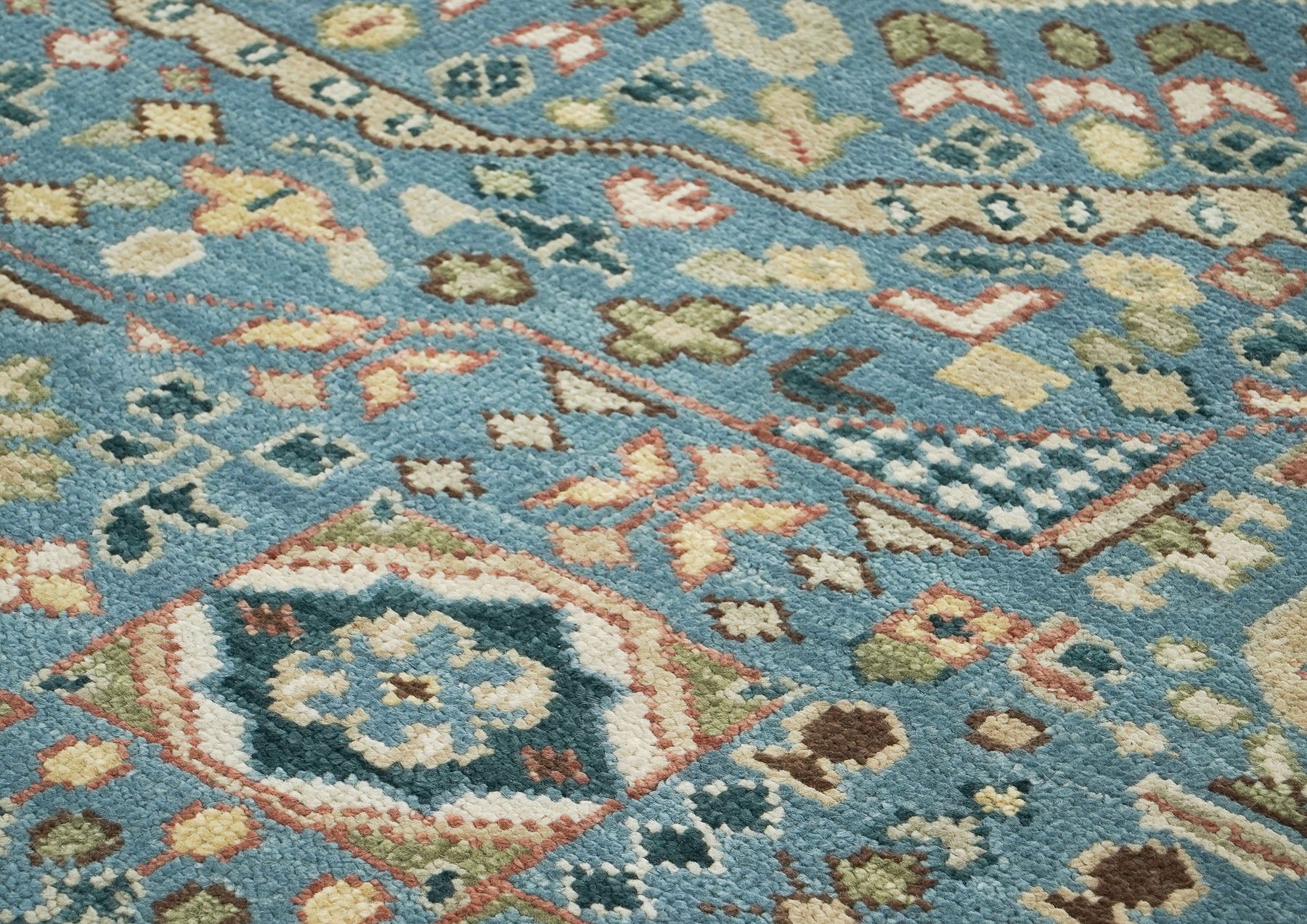 10x14 Blue, Rust, Green Color Hand Knotted Oushak Wool Traditional Oriental Rug