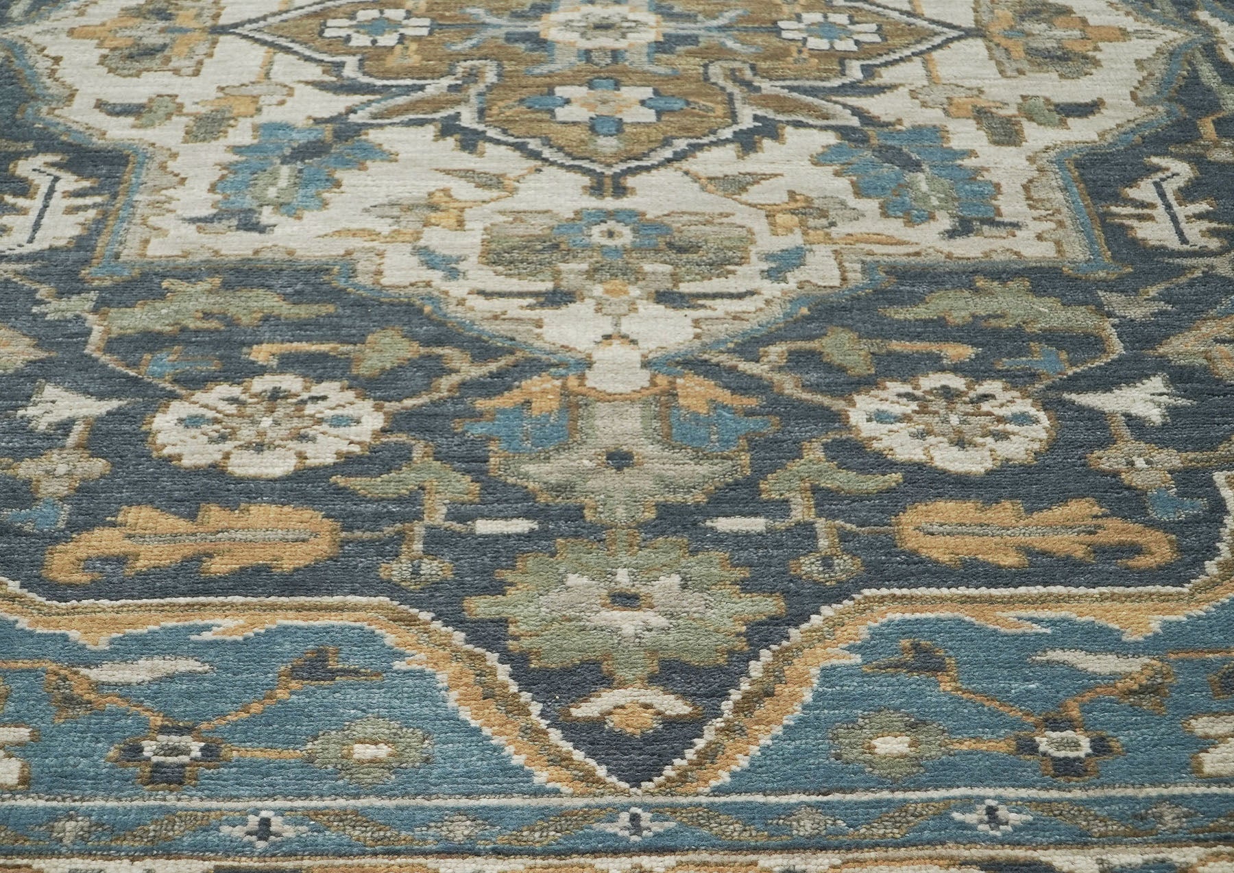10x14 Blue, Beige, Gold Color Hand Knotted Oushak Wool  Oriental Rug
