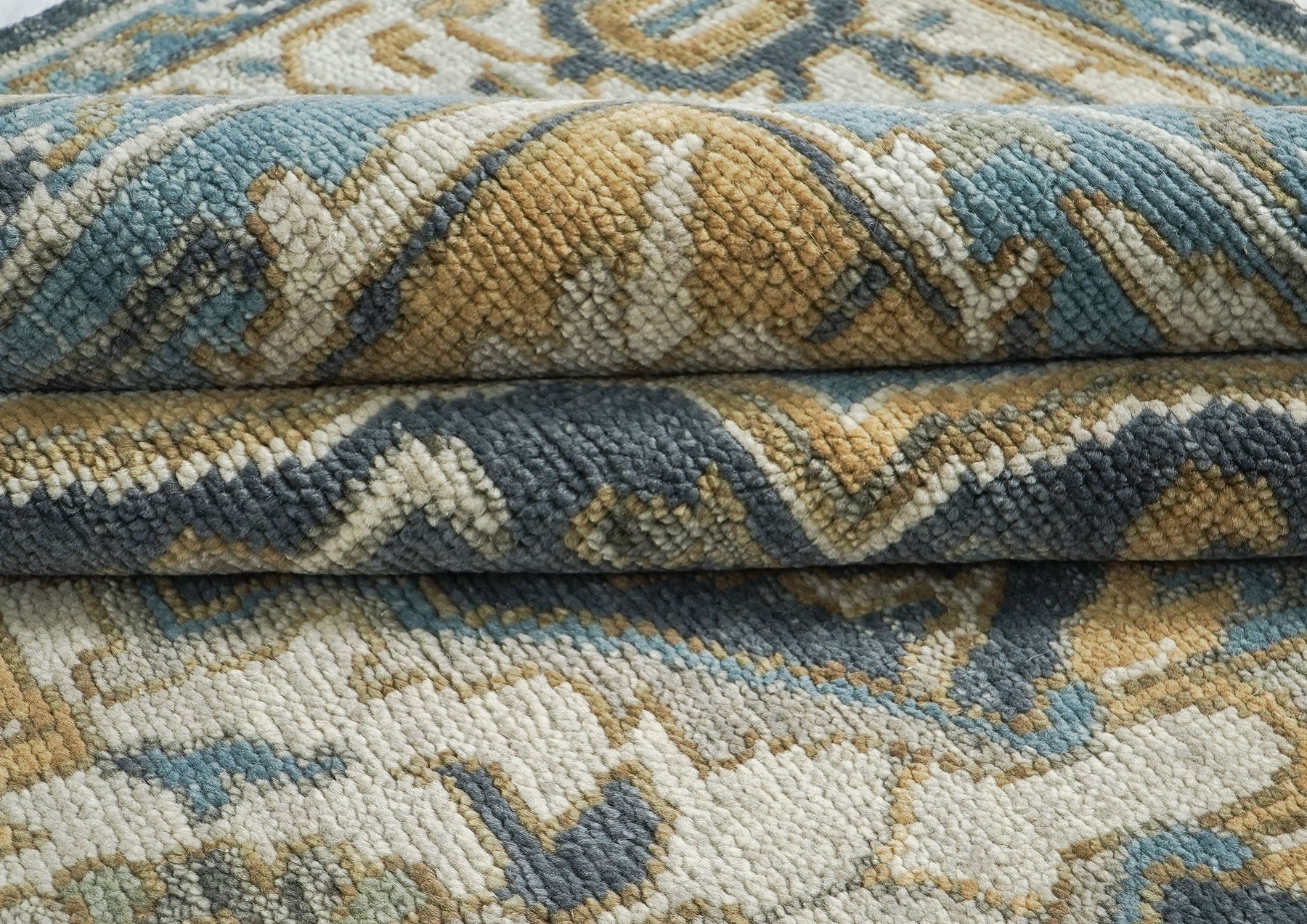 10x14 Blue, Beige, Gold Color Hand Knotted Oushak Wool  Oriental Rug