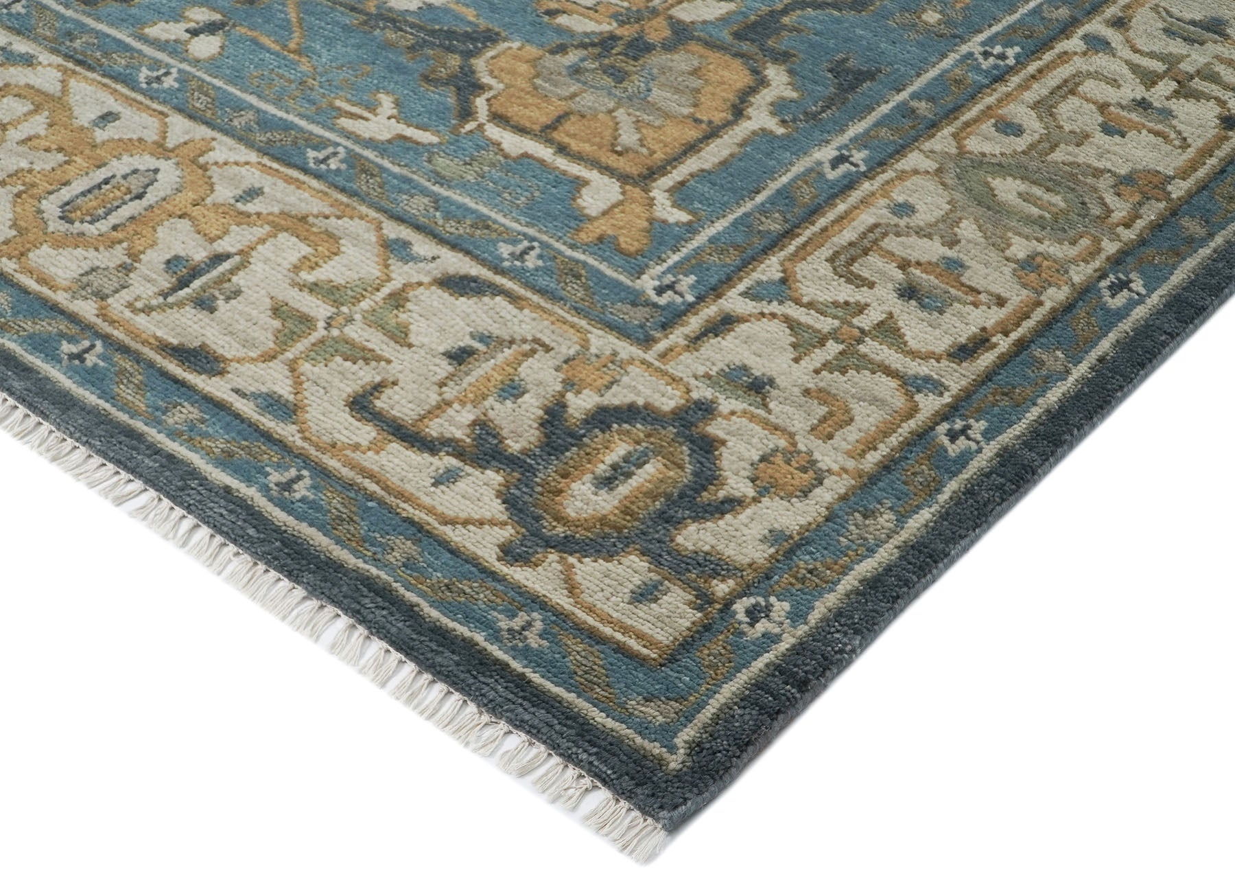 10x14 Blue, Beige, Gold Color Hand Knotted Oushak Wool  Oriental Rug