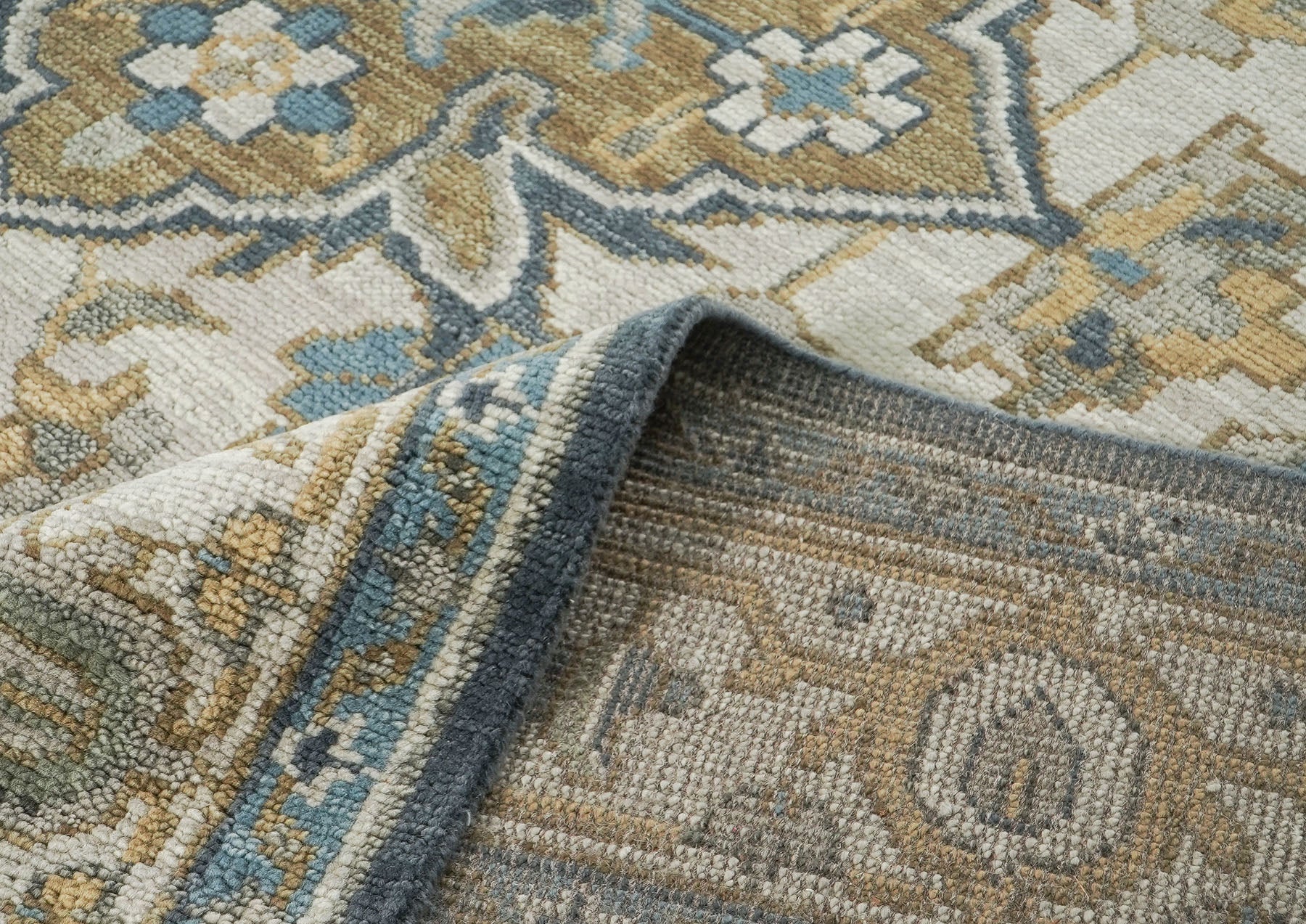 10x14 Blue, Beige, Gold Color Hand Knotted Oushak Wool  Oriental Rug