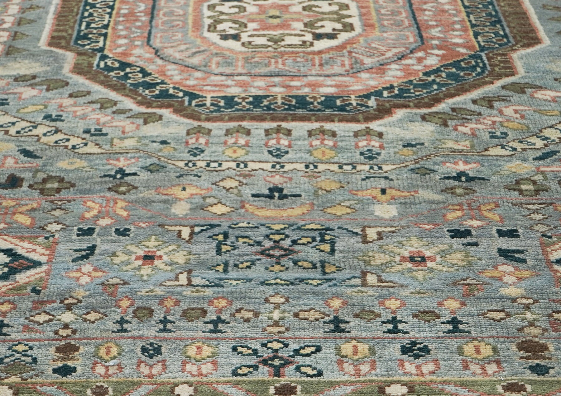 10x14 Slate, Rose, Green Color Hand Knotted Oushak Wool Traditional Oriental Rug