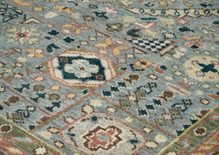 10x14 Slate, Rose, Green Color Hand Knotted Oushak Wool Traditional Oriental Rug