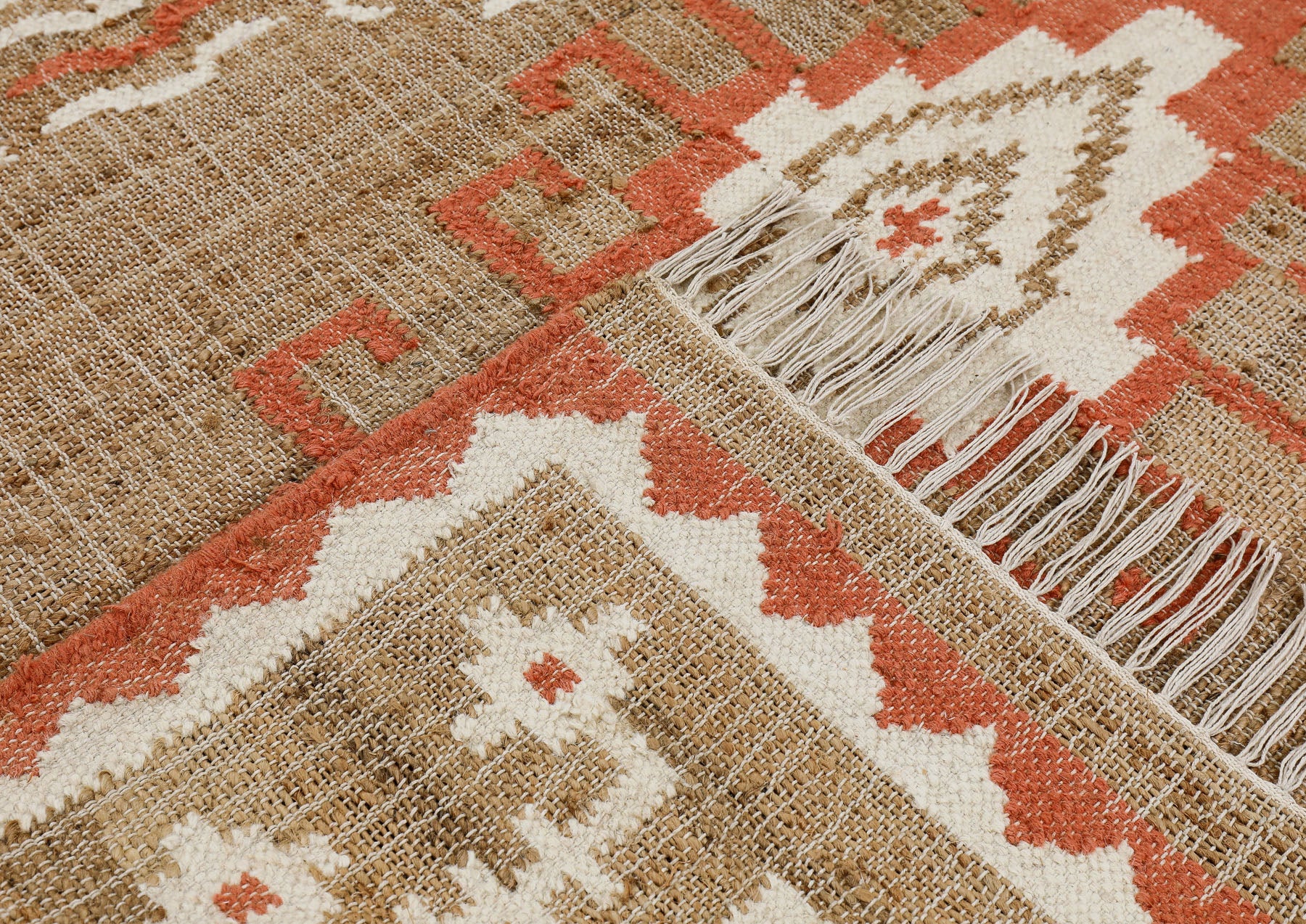 Multi Size Tan Orange Ivory Color Hand Woven Kilim Jute Southwestern Oriental Rug