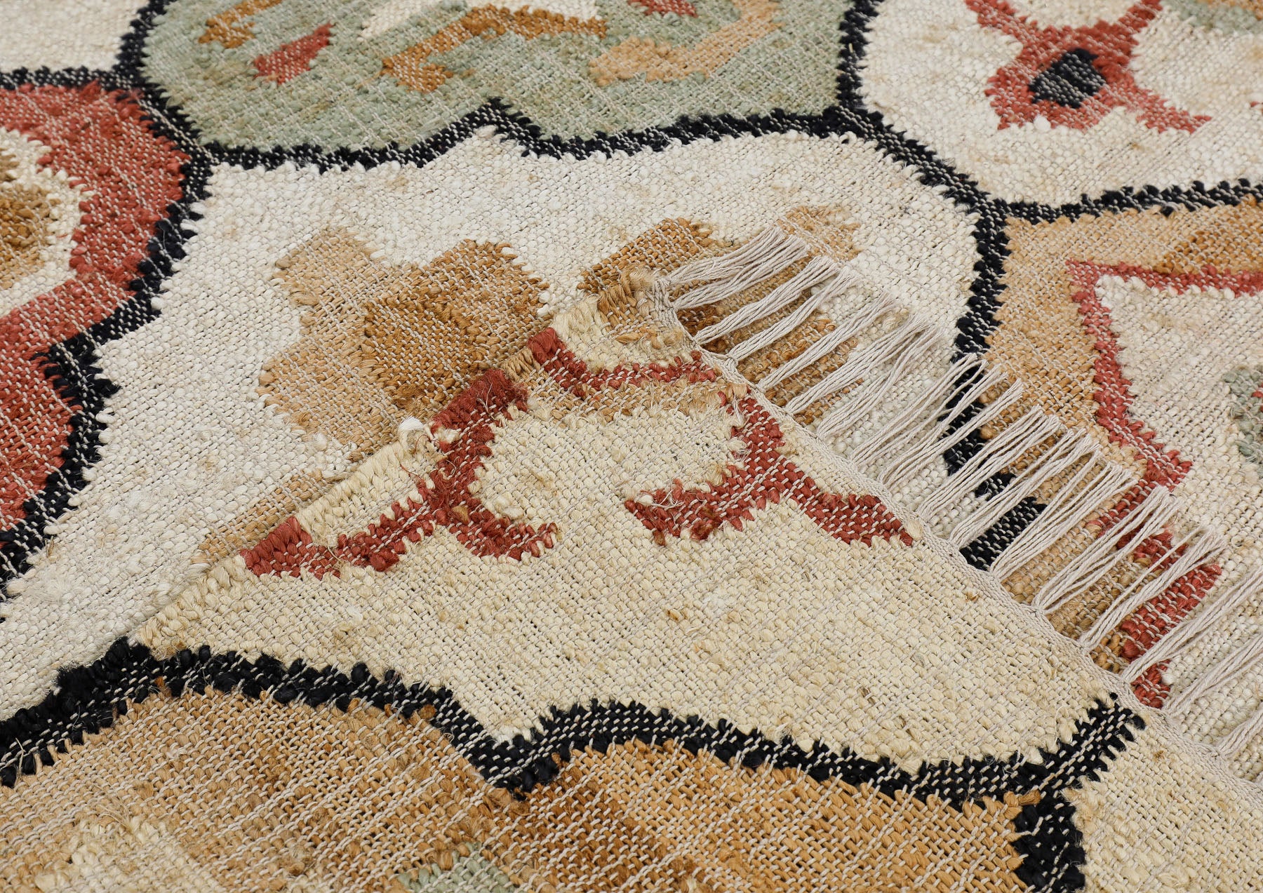 Multi Size Ivory Tan Brown Color Hand Woven Kilim Jute Traditional Oriental Rug