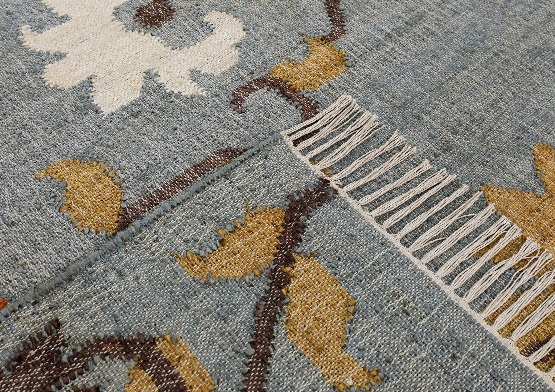 Multi Size Slate Blue Orange Color Hand Woven Kilim Jute Traditional Oriental Rug