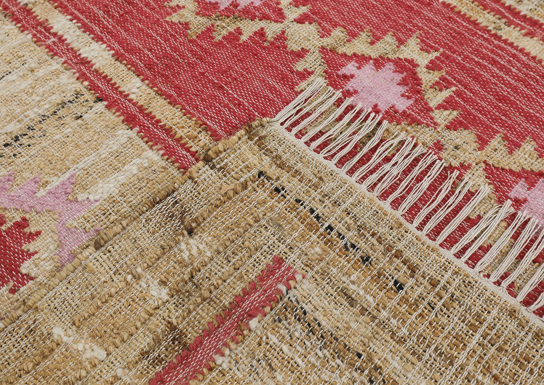 Multi Size Coral Beige Tan Color Hand Woven Kilim Jute Southwestern Oriental Rug