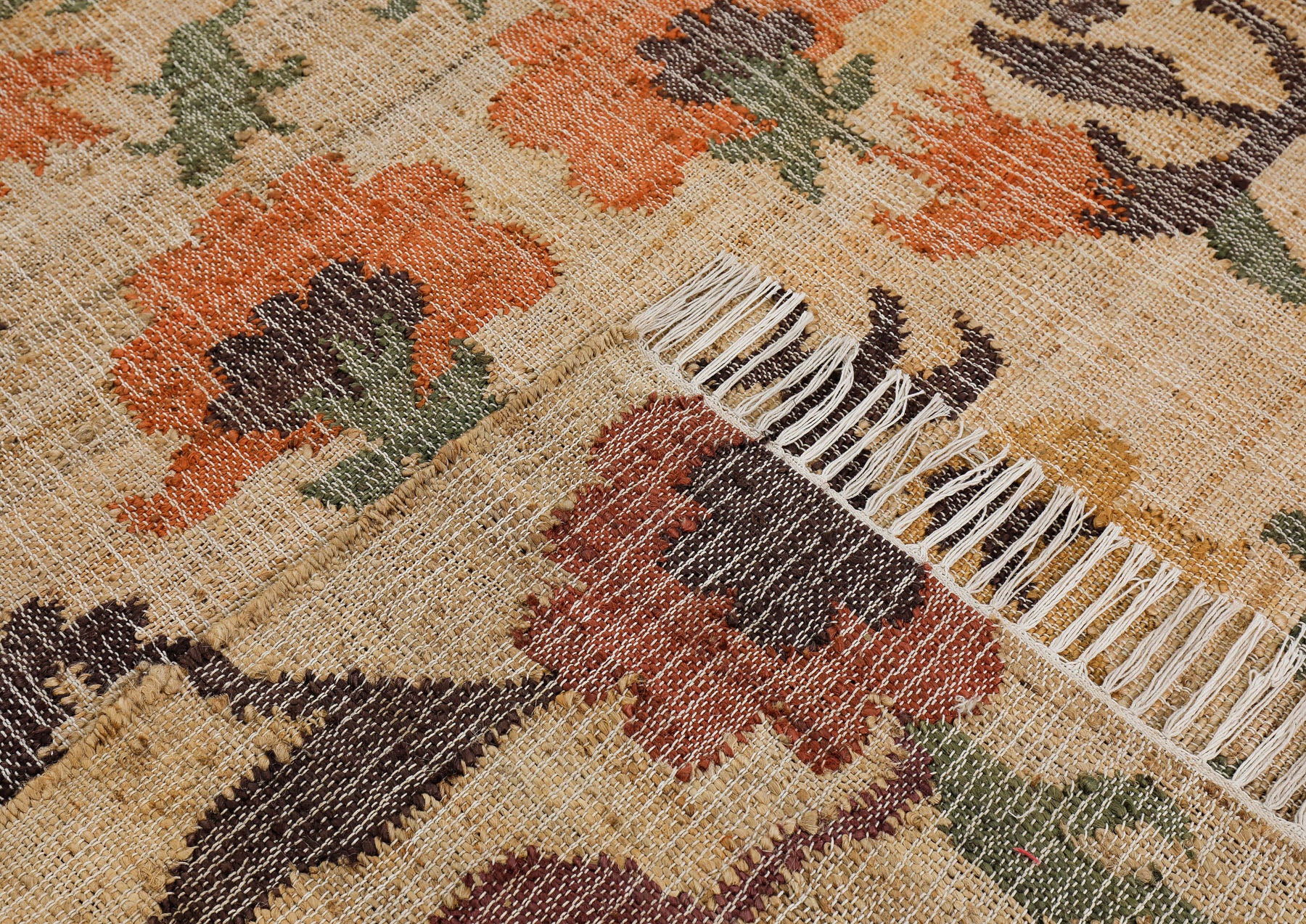 Multi Size Beige Sage Peach Color Hand Woven Kilim Jute Traditional Oriental Rug