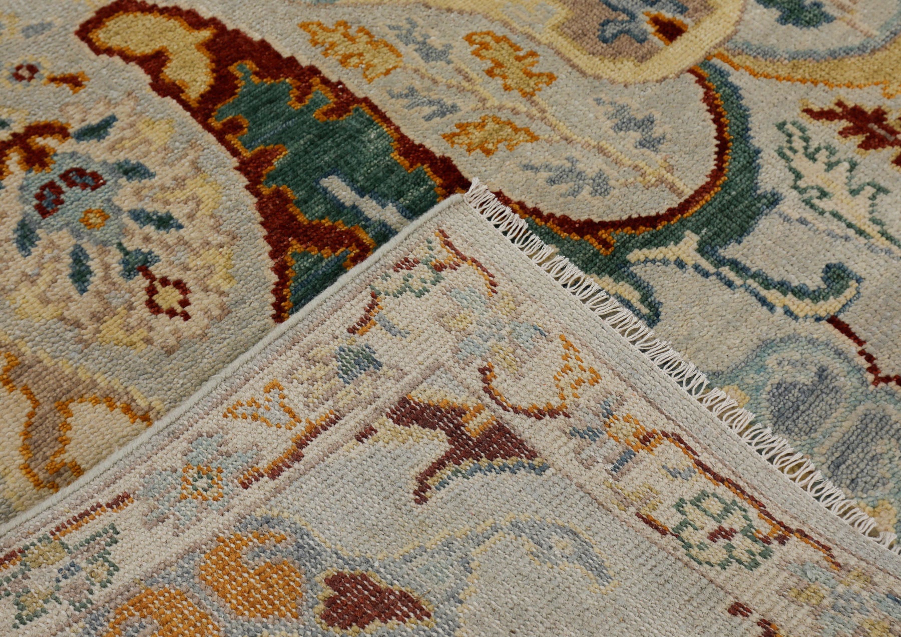 Mint Gray Multi Size Oushak Arts & Crafts Hand Knotted Wool Oriental Area Rug