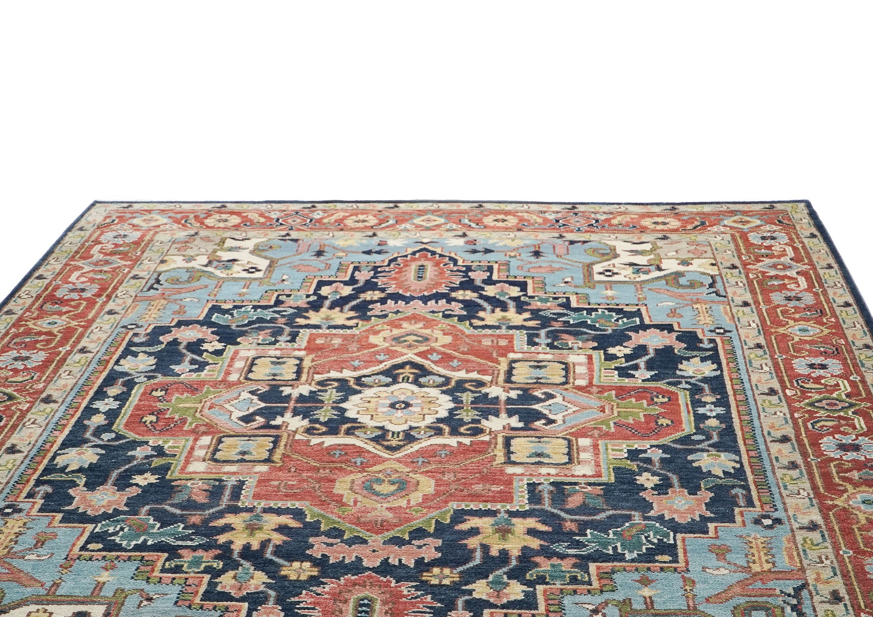 10x14 Rust, Navy, Ivory Color Hand Knotted Oushak Wool  Oriental Rug