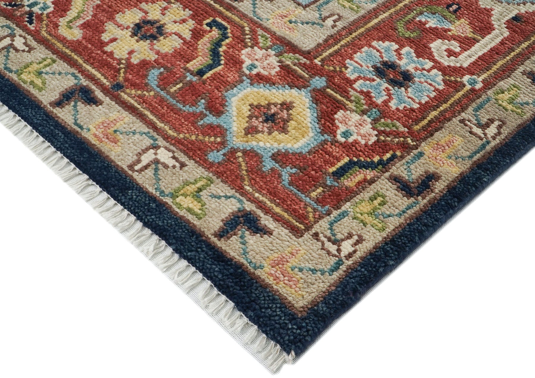 10x14 Rust, Navy, Ivory Color Hand Knotted Oushak Wool  Oriental Rug