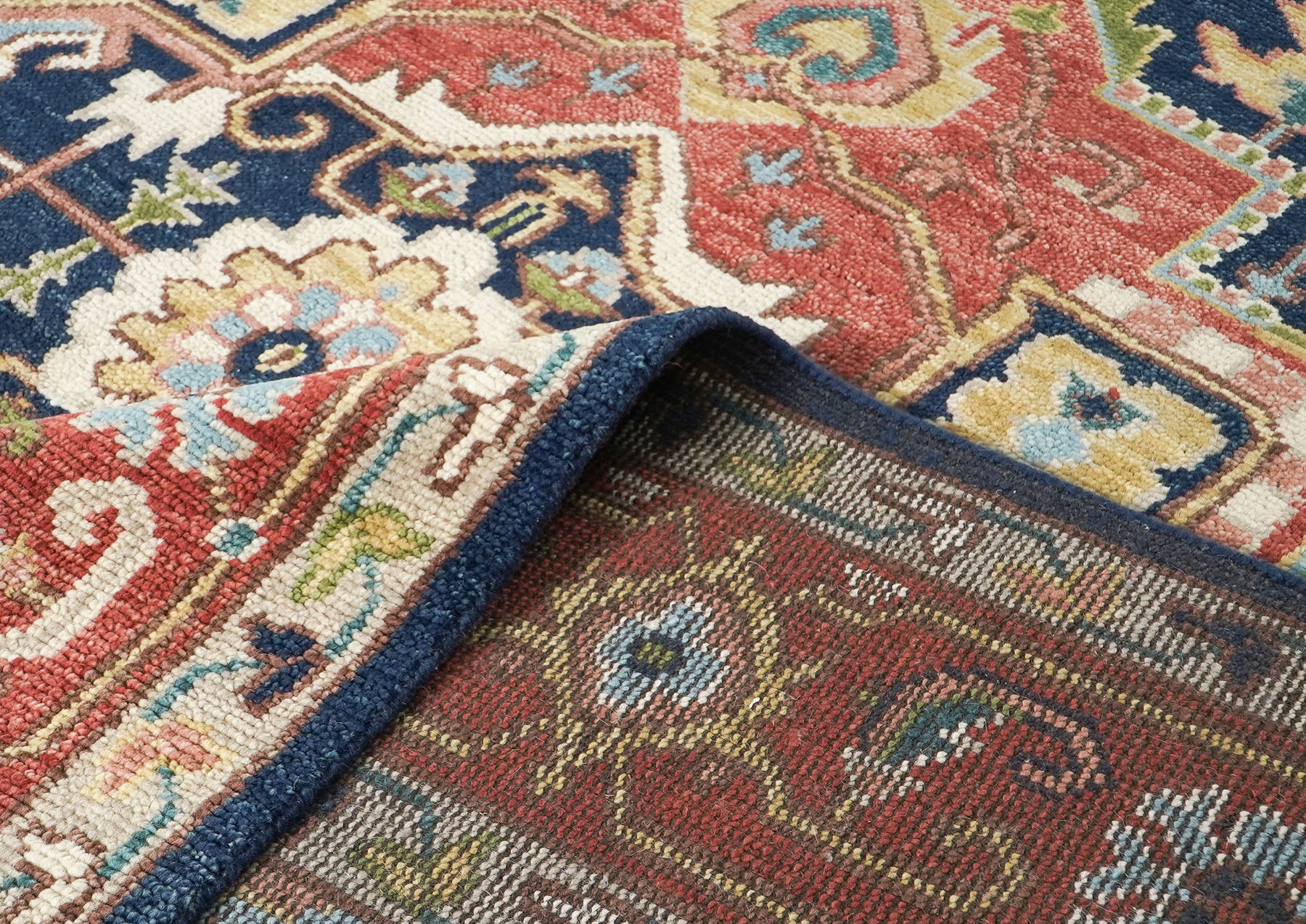 10x14 Rust, Navy, Ivory Color Hand Knotted Oushak Wool  Oriental Rug