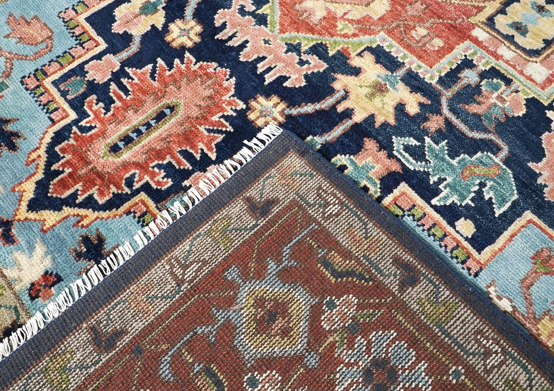 10x14 Rust, Navy, Ivory Color Hand Knotted Oushak Wool  Oriental Rug