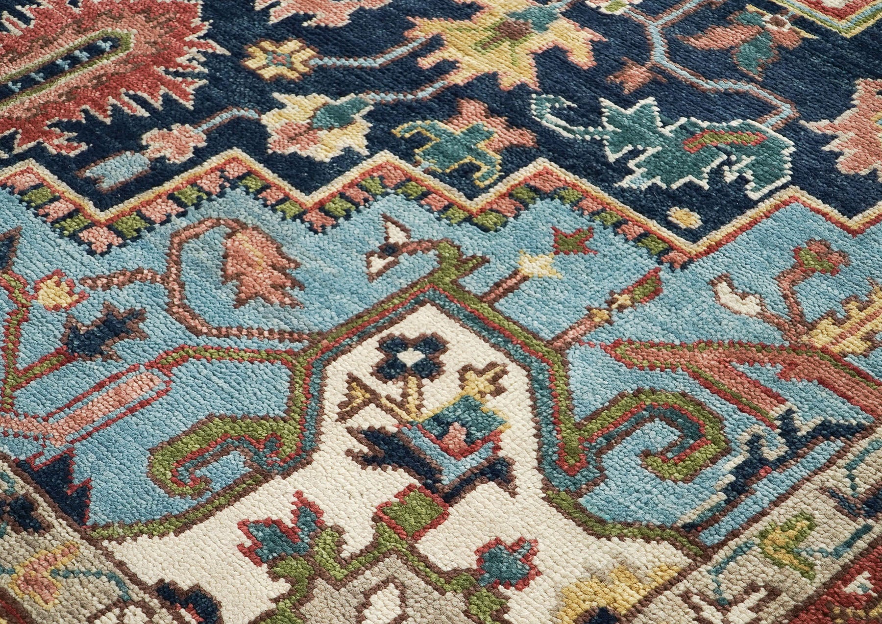 10x14 Rust, Navy, Ivory Color Hand Knotted Oushak Wool  Oriental Rug