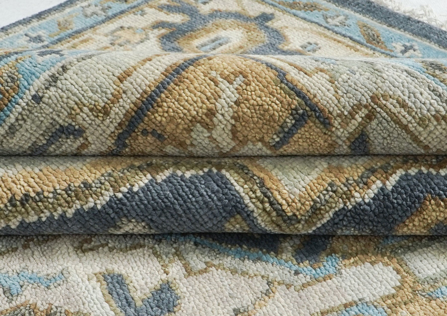 10x14 Blue, Beige, Green Color Hand Knotted Oushak Wool  Oriental Rug