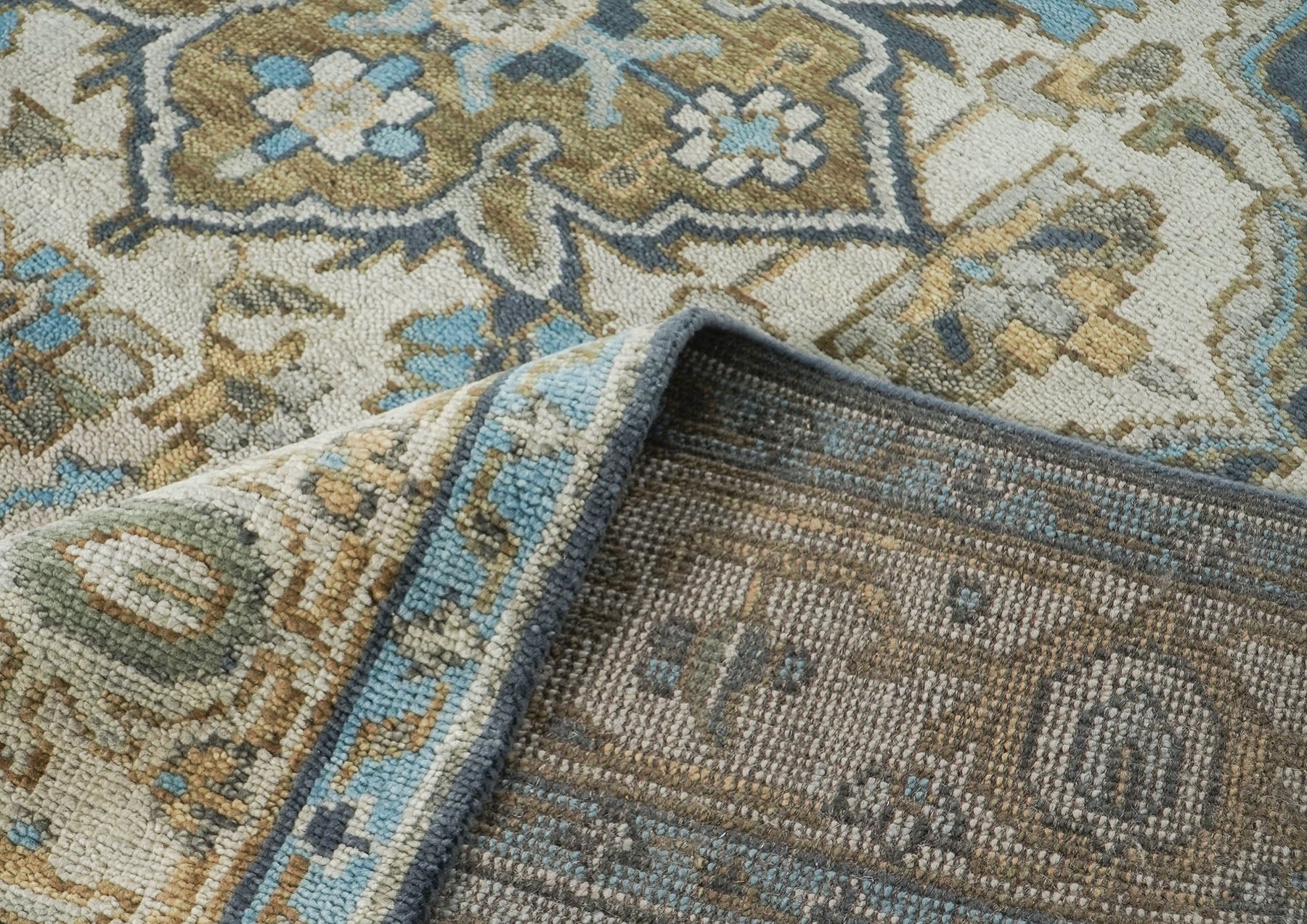 10x14 Blue, Beige, Green Color Hand Knotted Oushak Wool  Oriental Rug