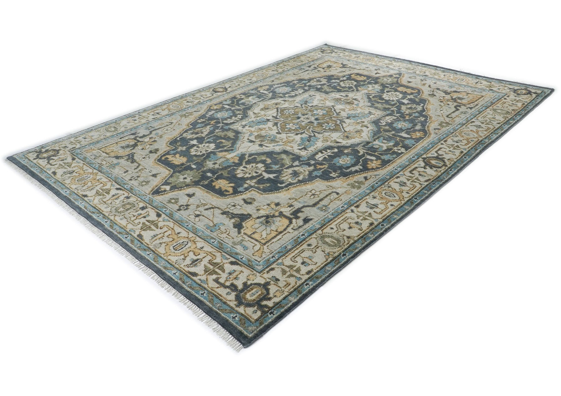 10x14 Blue, Beige, Green Color Hand Knotted Oushak Wool  Oriental Rug