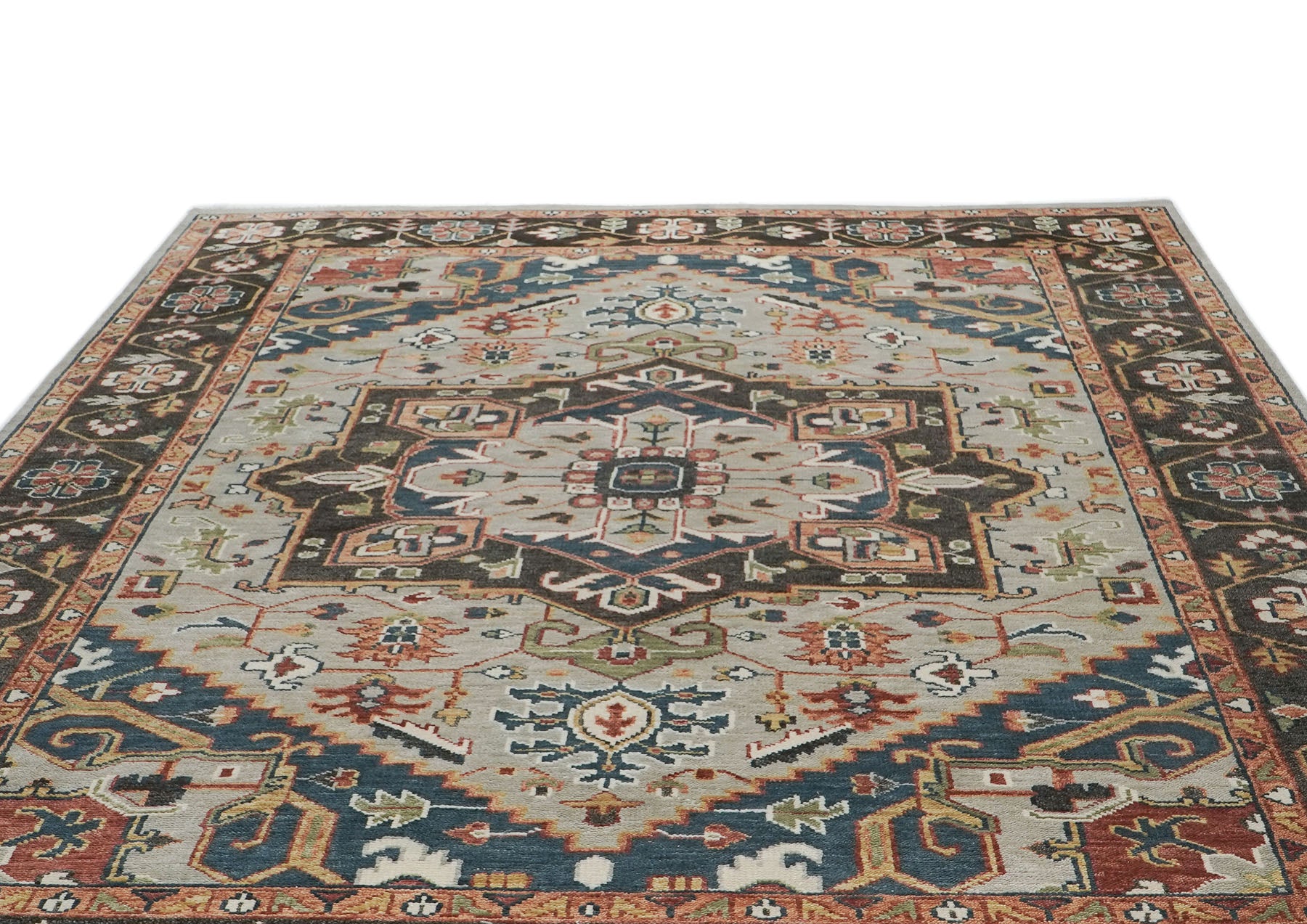 10x14 Gray, Green, Ivory Color Hand Knotted Oushak Wool  Oriental Rug