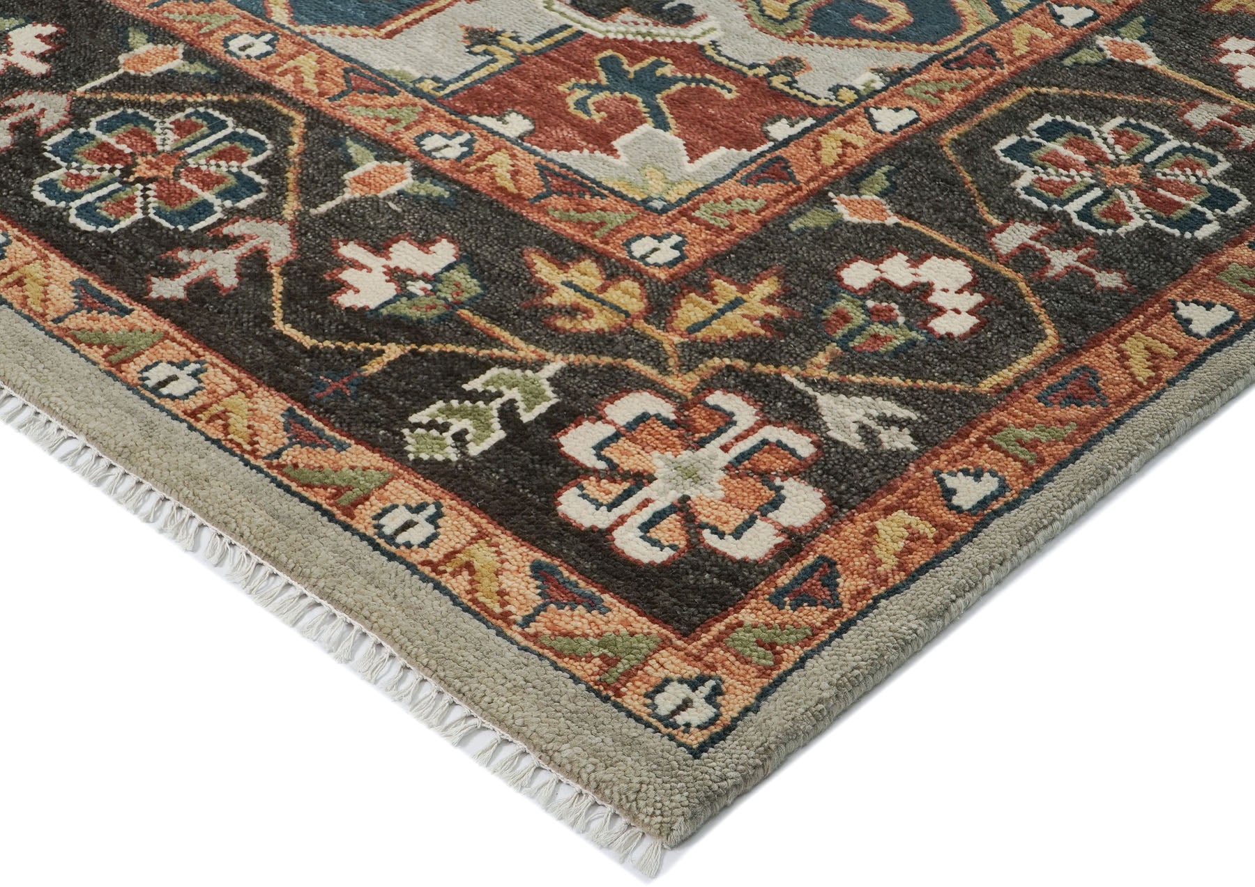 10x14 Gray, Green, Ivory Color Hand Knotted Oushak Wool  Oriental Rug