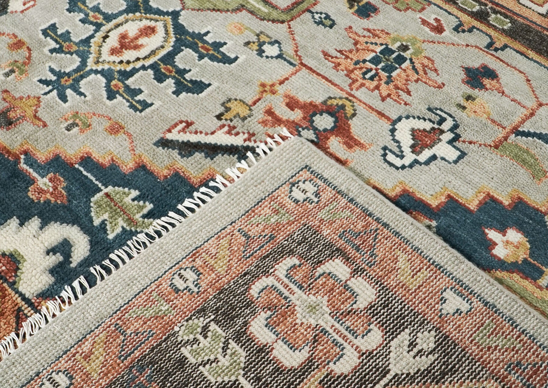 10x14 Gray, Green, Ivory Color Hand Knotted Oushak Wool  Oriental Rug