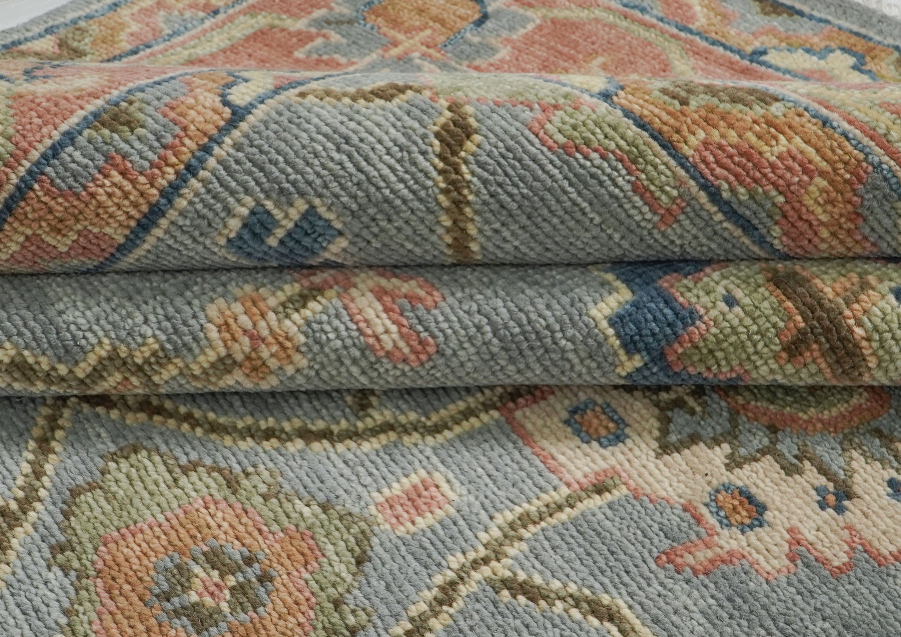 10x14 Blue, Rose, Lime Color Hand Knotted Oushak Wool Arts and Crafts Oriental Rug