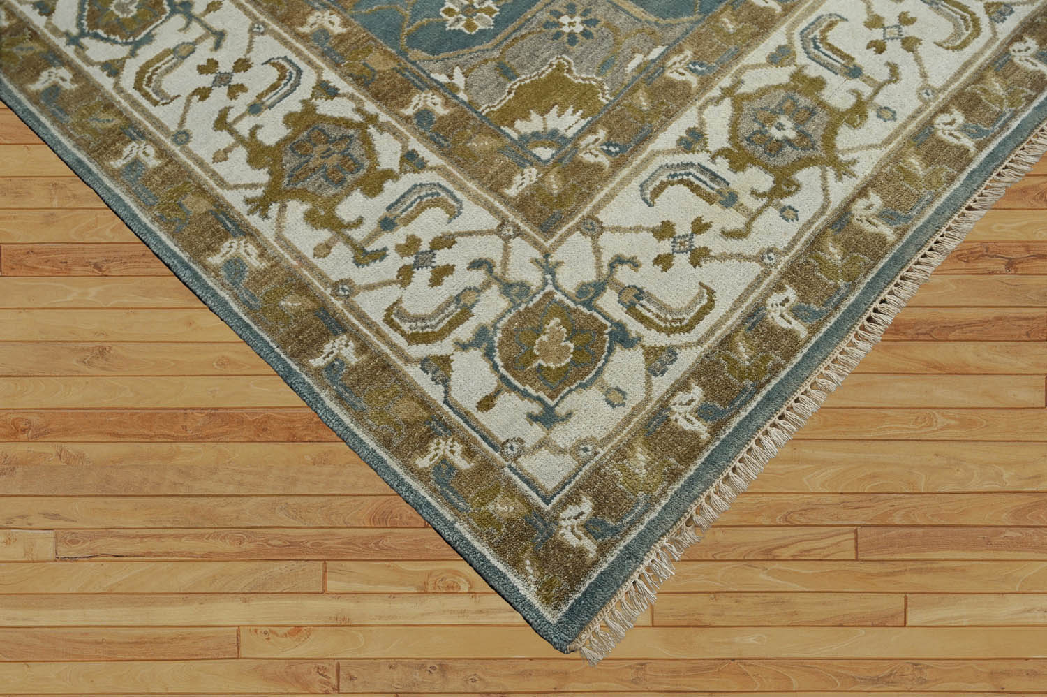 8x10 Ivory Blue Brown Color Hand Knotted Oushak Wool Traditional Oriental Rug