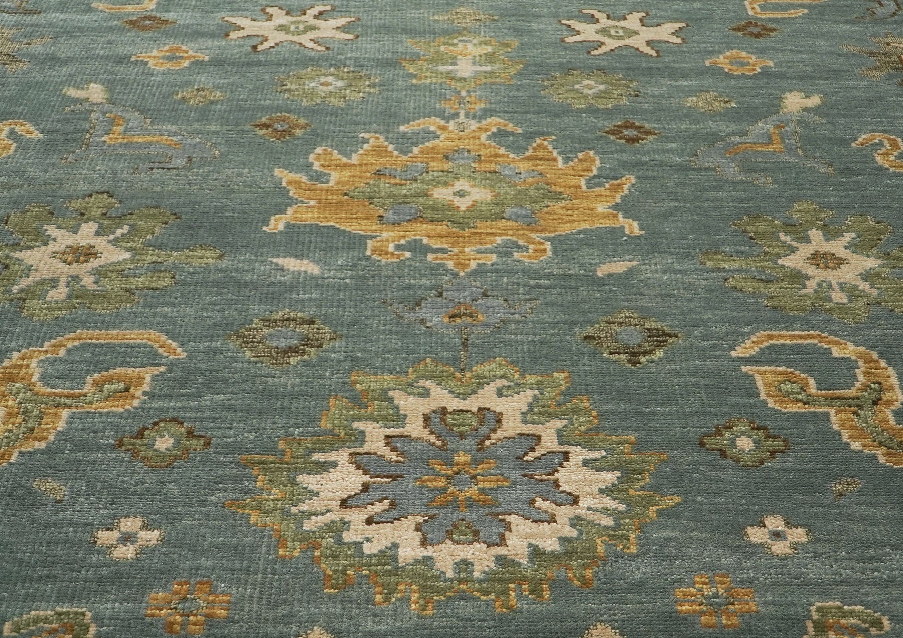 10x14 Seledon, Gold, Ivory Color Hand Knotted Oushak Wool Arts and Crafts Oriental Rug