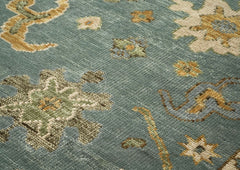 10x14 Seledon, Gold, Ivory Color Hand Knotted Oushak Wool Arts and Crafts Oriental Rug