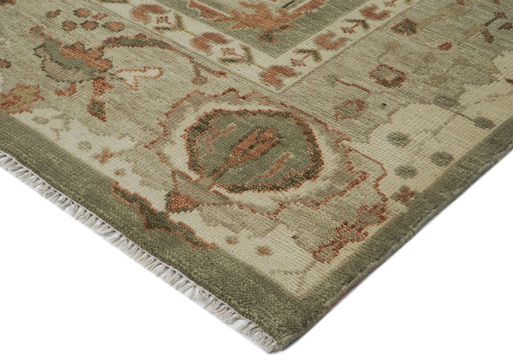 10x14 Green, Beige, peach Color Hand Knotted Oushak Wool Arts and Crafts Oriental Rug