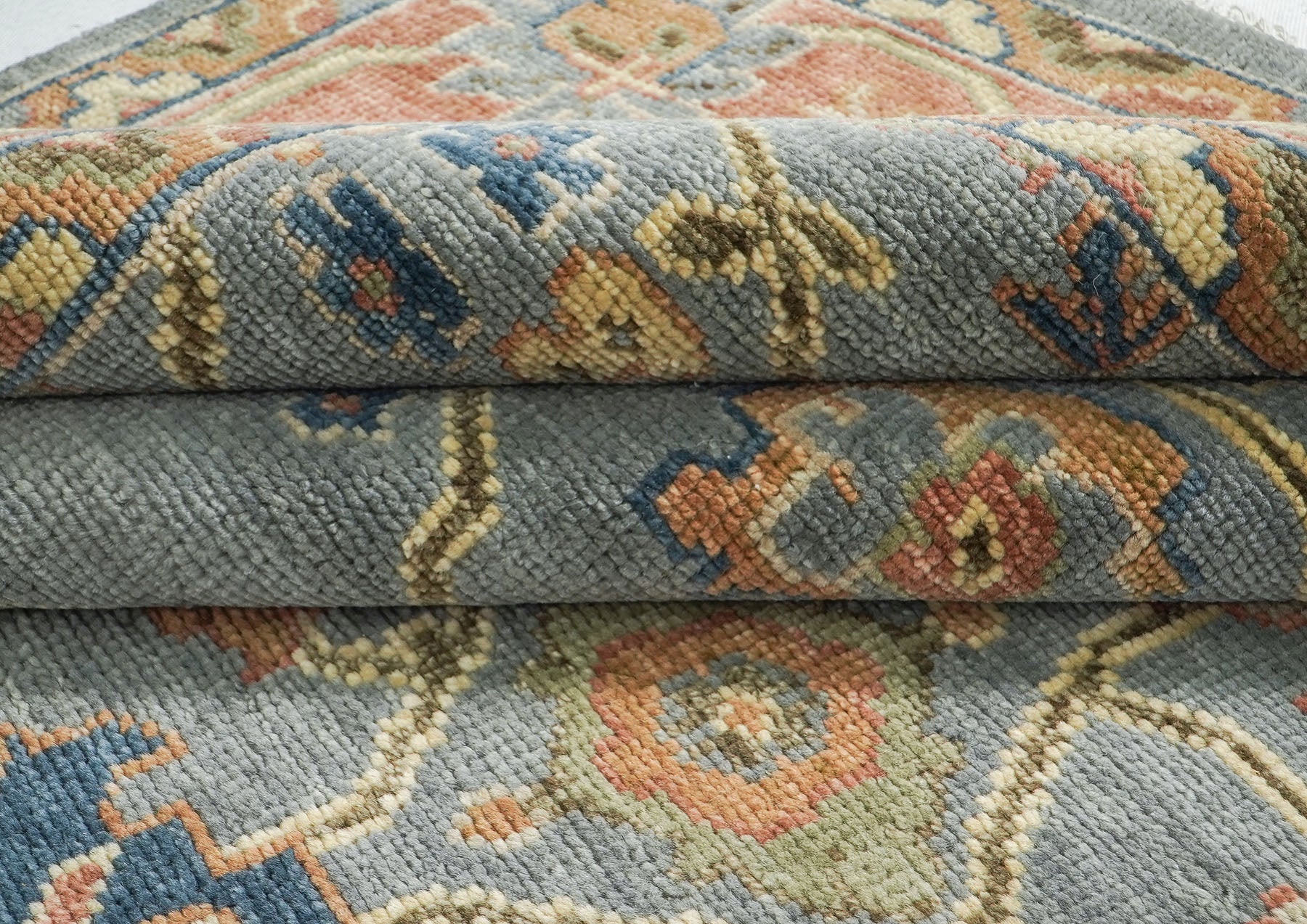 10x14 Blue, Rose, peach Color Hand Knotted Oushak Wool Arts and Crafts Oriental Rug