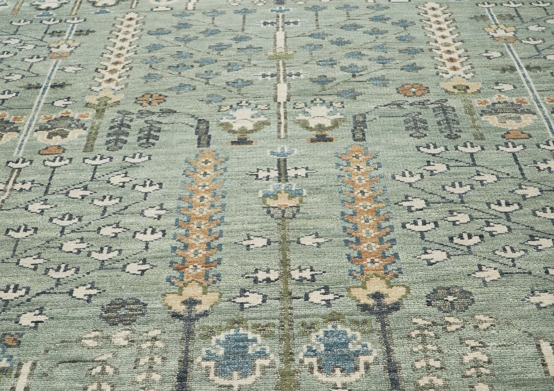 10x14 Slate, Beige, Blue Color Hand Knotted Oushak Wool Transitional Oriental Rug