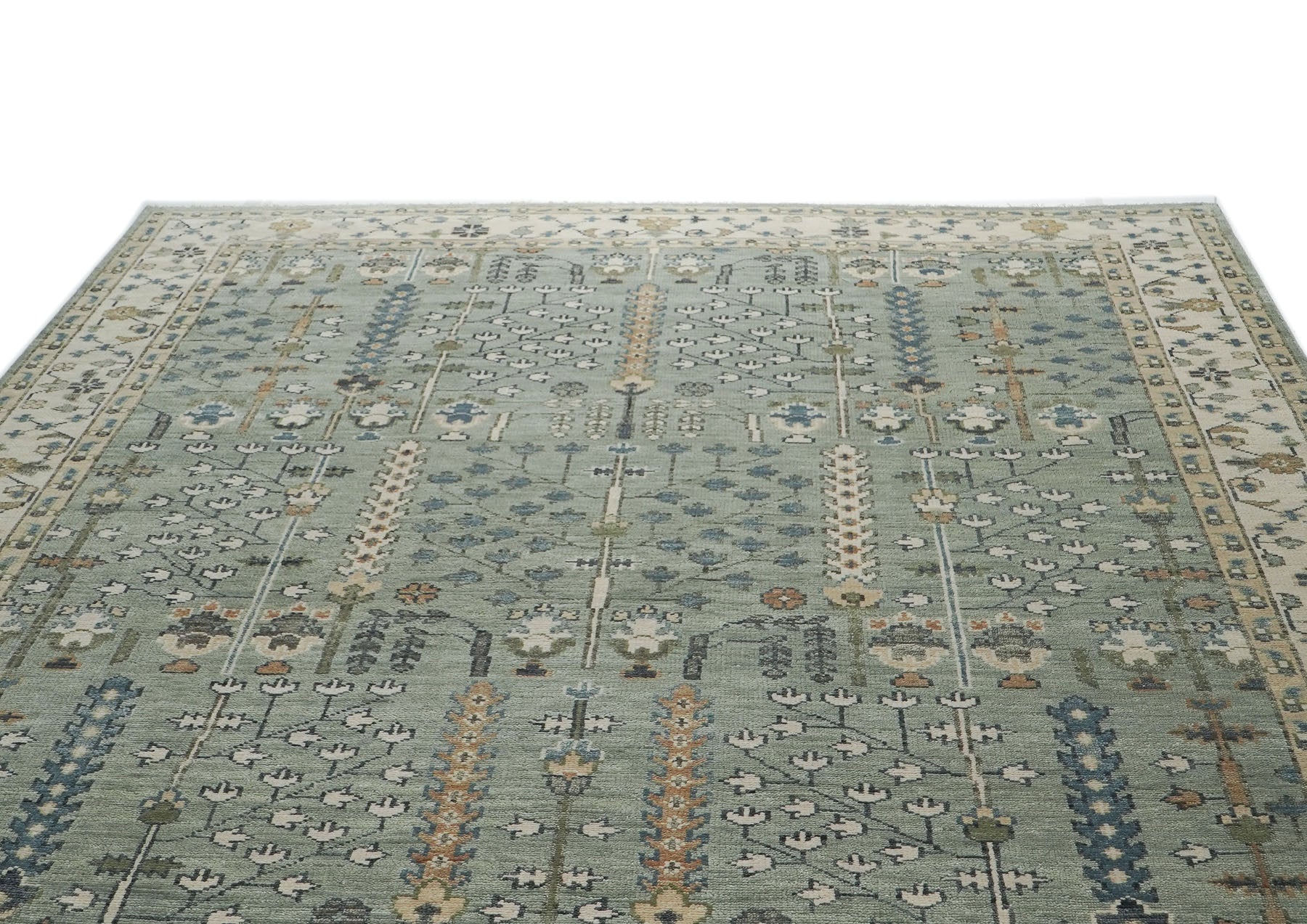 10x14 Slate, Beige, Blue Color Hand Knotted Oushak Wool Transitional Oriental Rug