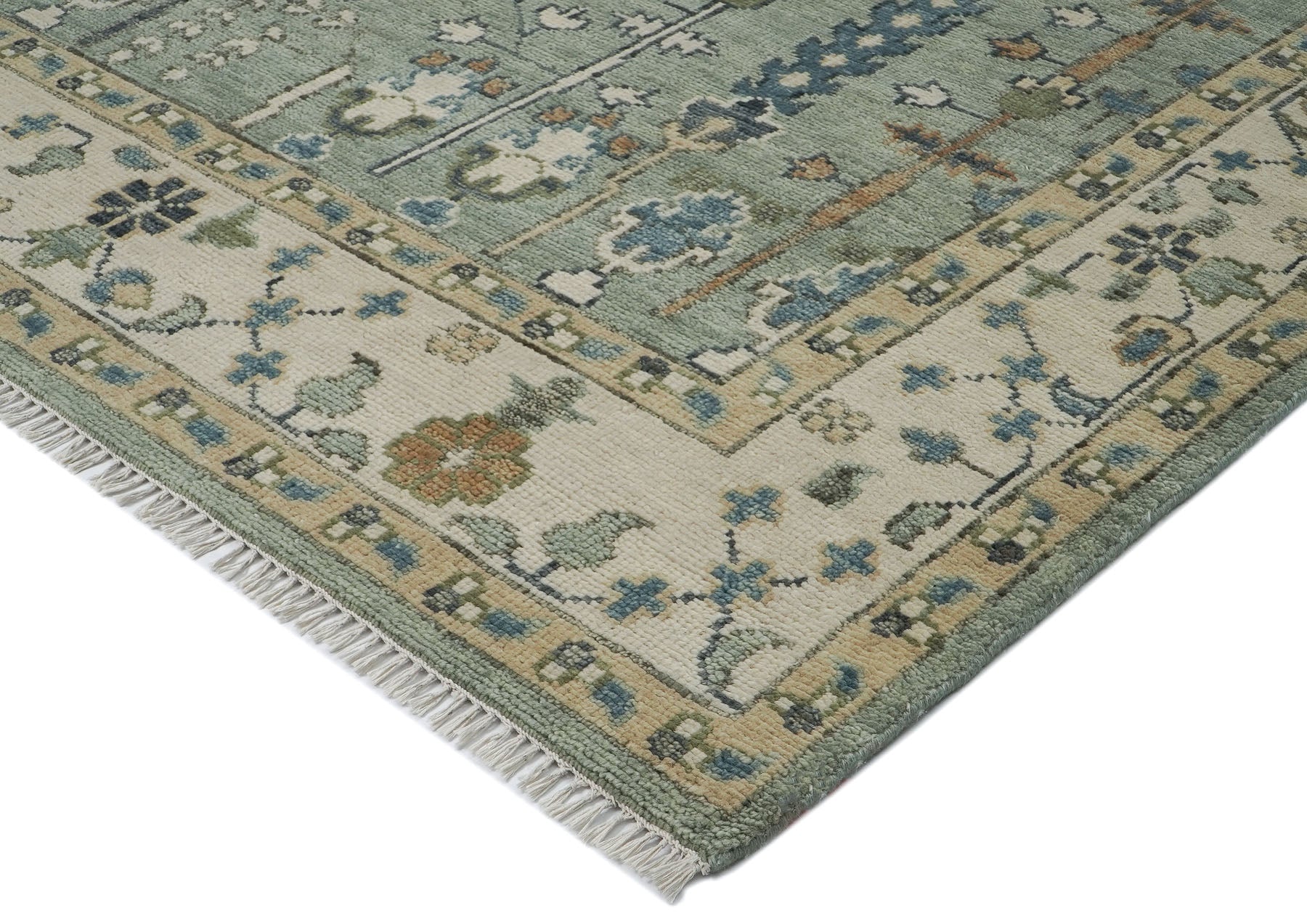 10x14 Slate, Beige, Blue Color Hand Knotted Oushak Wool Transitional Oriental Rug