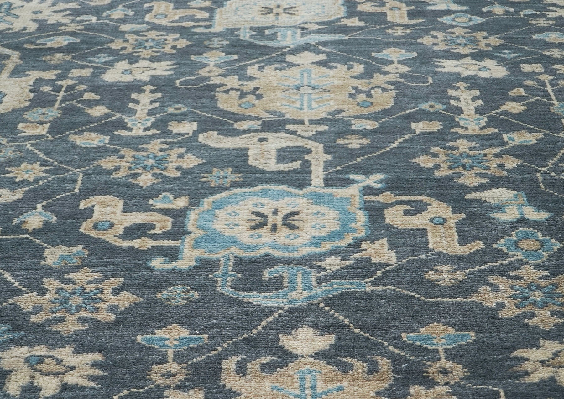 10x14 Blue, Beige, Tan Color Hand Knotted Oushak Wool Arts and Crafts Oriental Rug