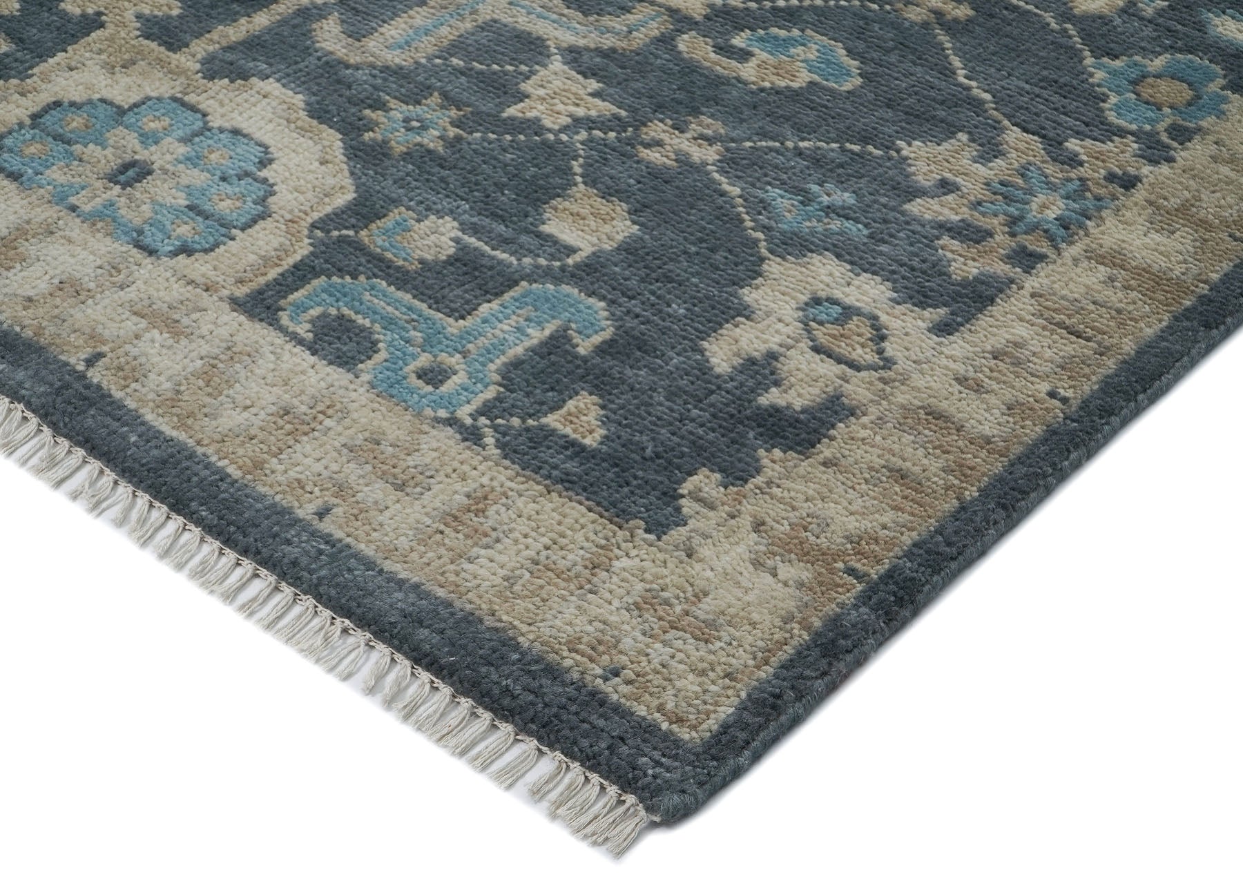 10x14 Blue, Beige, Tan Color Hand Knotted Oushak Wool Arts and Crafts Oriental Rug