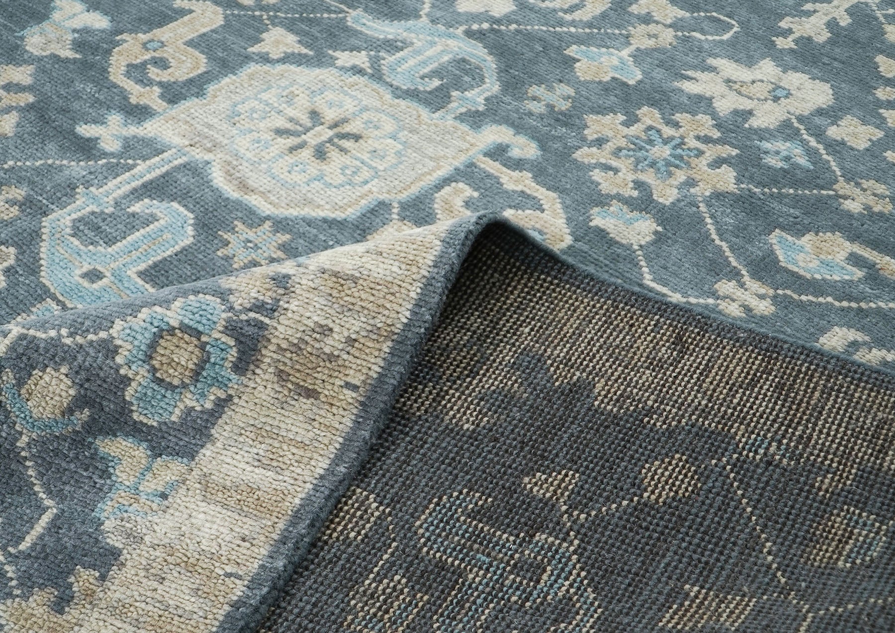 10x14 Blue, Beige, Tan Color Hand Knotted Oushak Wool Arts and Crafts Oriental Rug